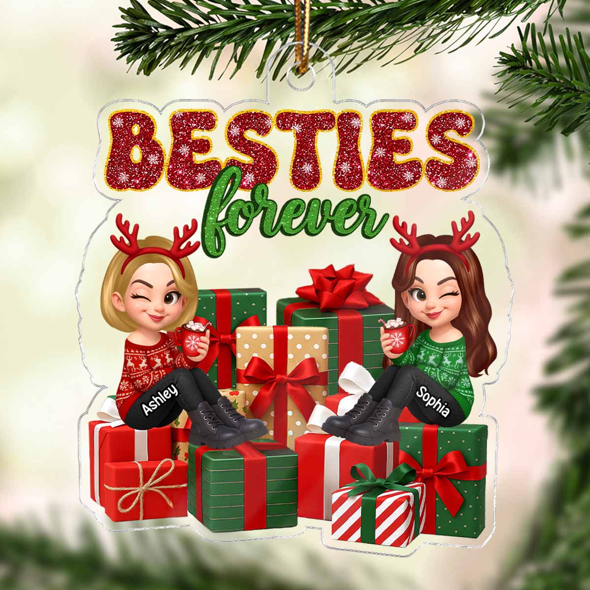 There's No Greater Gift Than Friendship Christmas - Personalized Acrylic Ornament - Gift For Besties - Image 5