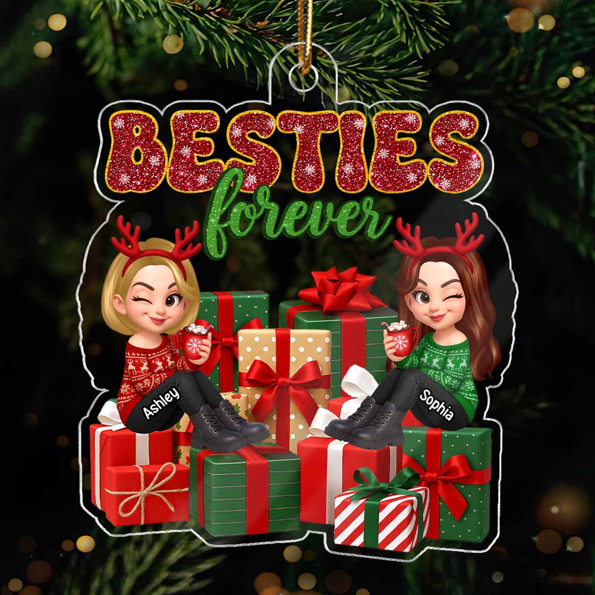 There's No Greater Gift Than Friendship Christmas - Personalized Acrylic Ornament - Gift For Besties - Image 6
