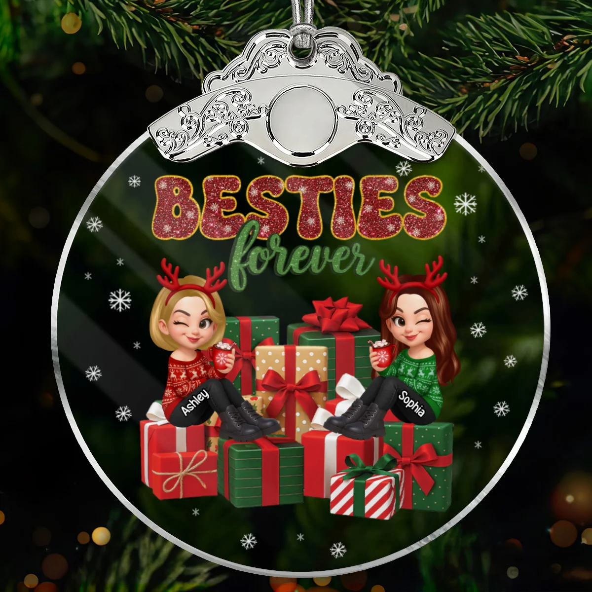 There's No Greater Gift Than Friendship Christmas - Personalized Glass Ornament With Silver Cap - Gift For Besties - Image 10