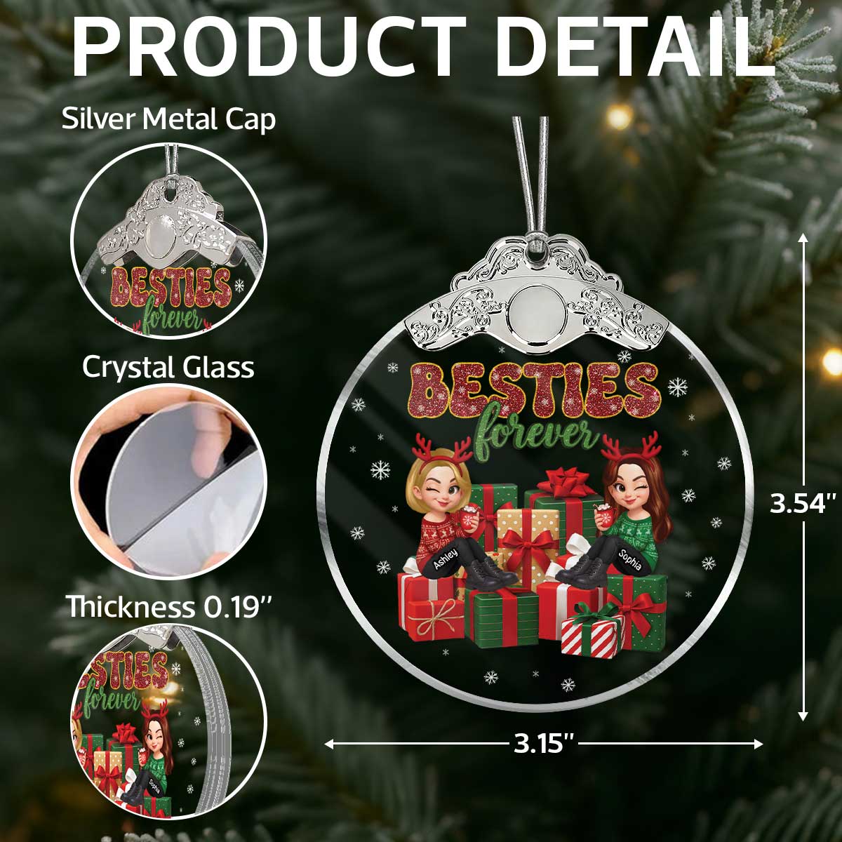 There's No Greater Gift Than Friendship Christmas - Personalized Glass Ornament With Silver Cap - Gift For Besties - Image 5