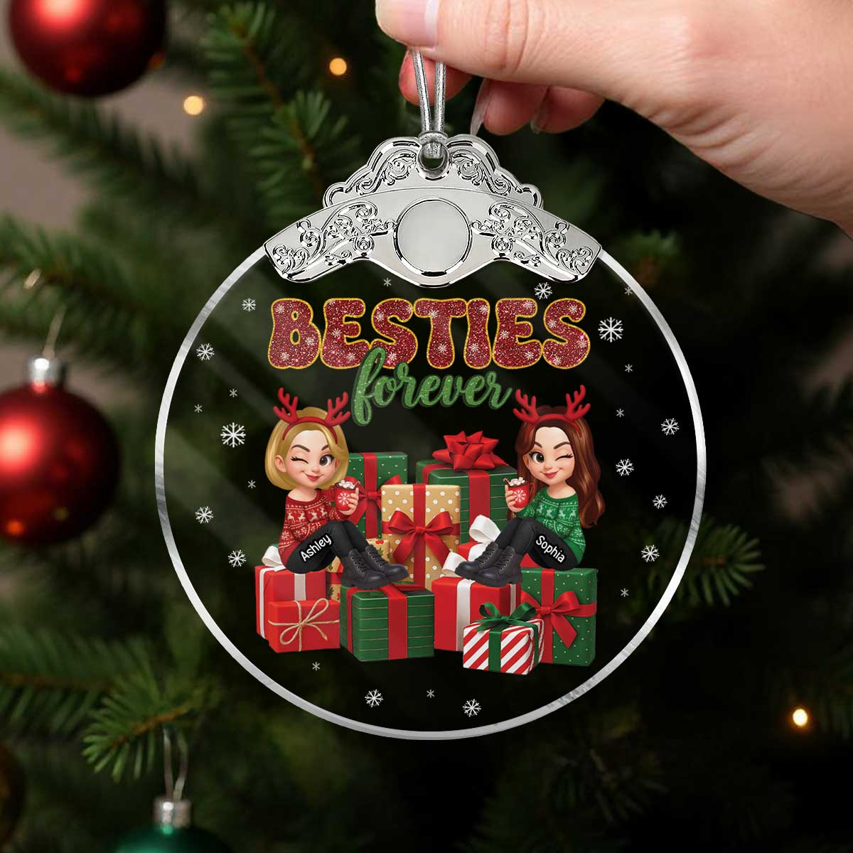 There's No Greater Gift Than Friendship Christmas - Personalized Glass Ornament With Silver Cap - Gift For Besties - Image 6