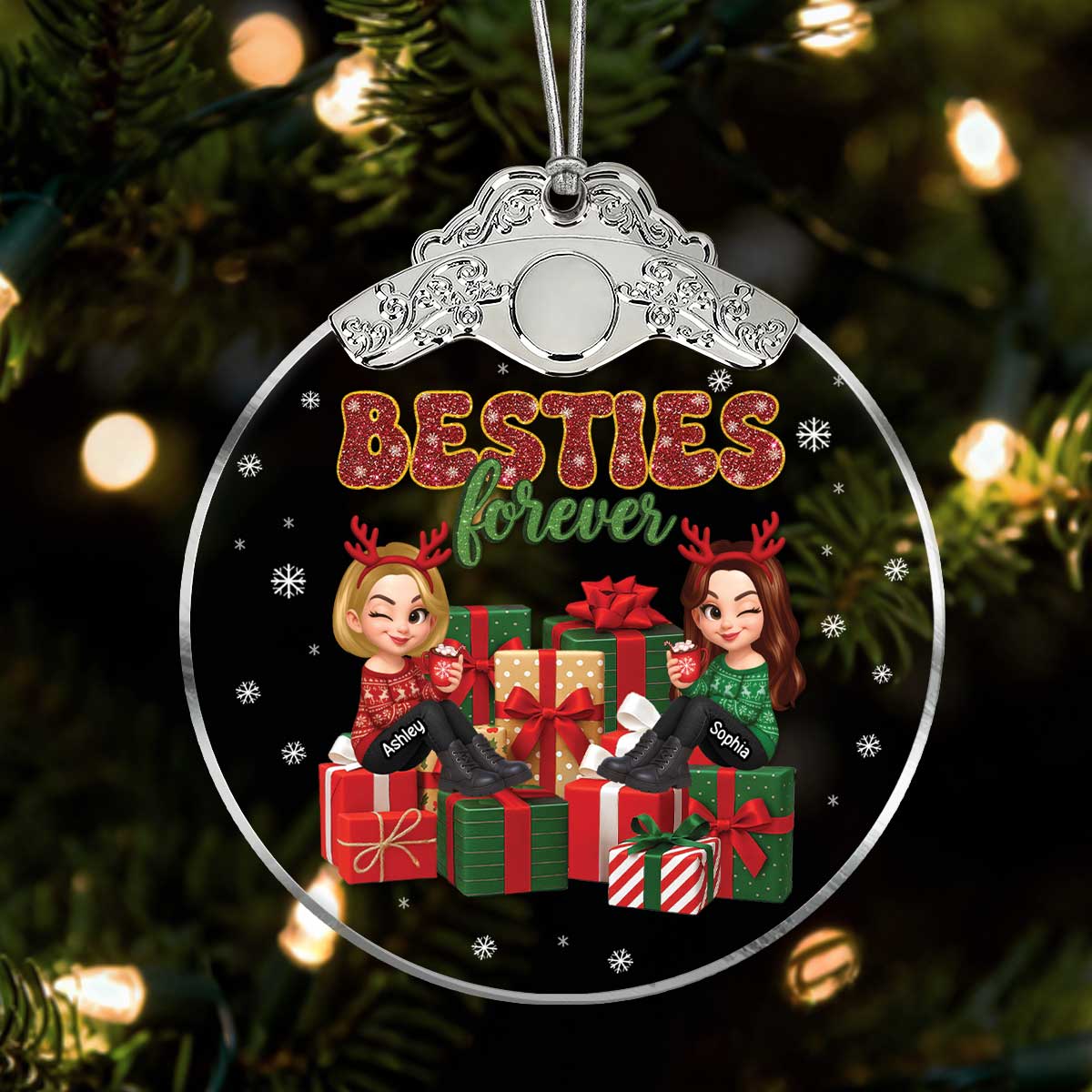 There's No Greater Gift Than Friendship Christmas - Personalized Glass Ornament With Silver Cap - Gift For Besties - Image 7