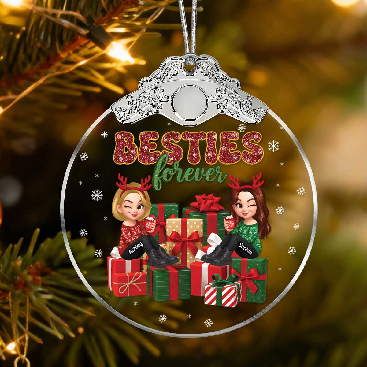 There's No Greater Gift Than Friendship Christmas - Personalized Glass Ornament With Silver Cap - Gift For Besties - Image 8