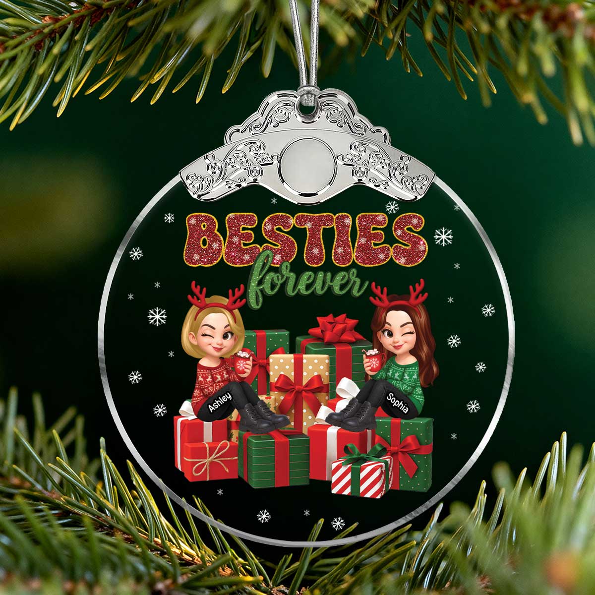 There's No Greater Gift Than Friendship Christmas - Personalized Glass Ornament With Silver Cap - Gift For Besties - Image 9