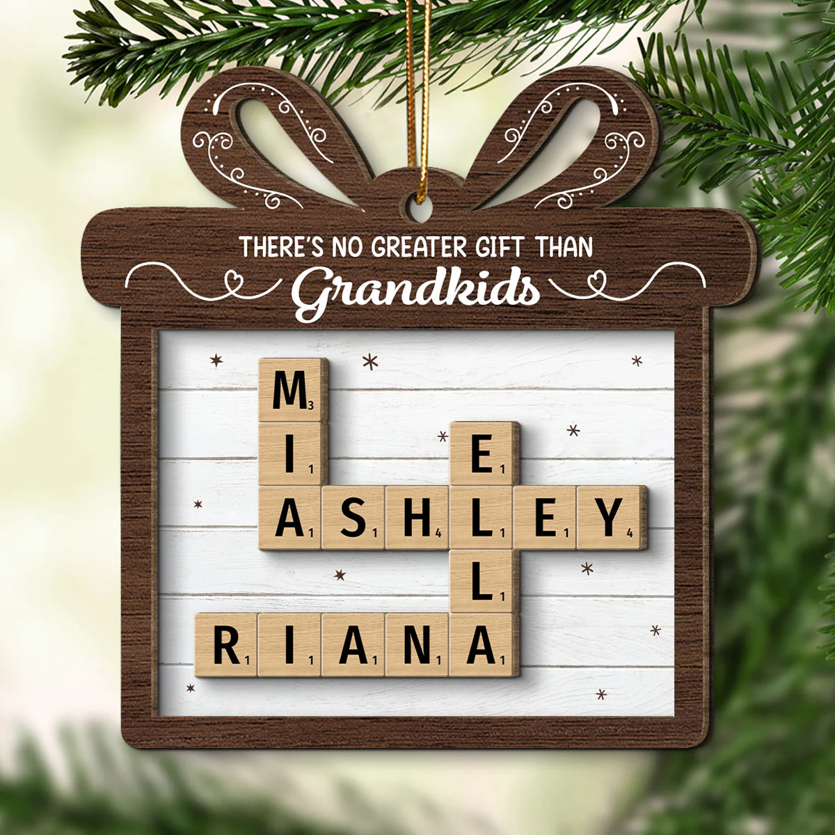 There's No Greater Gift Than Grandkids Crossword Art Puzzle Personalized 2-Layer Wooden Ornament, Christmas Gift For Grandma, For Mom