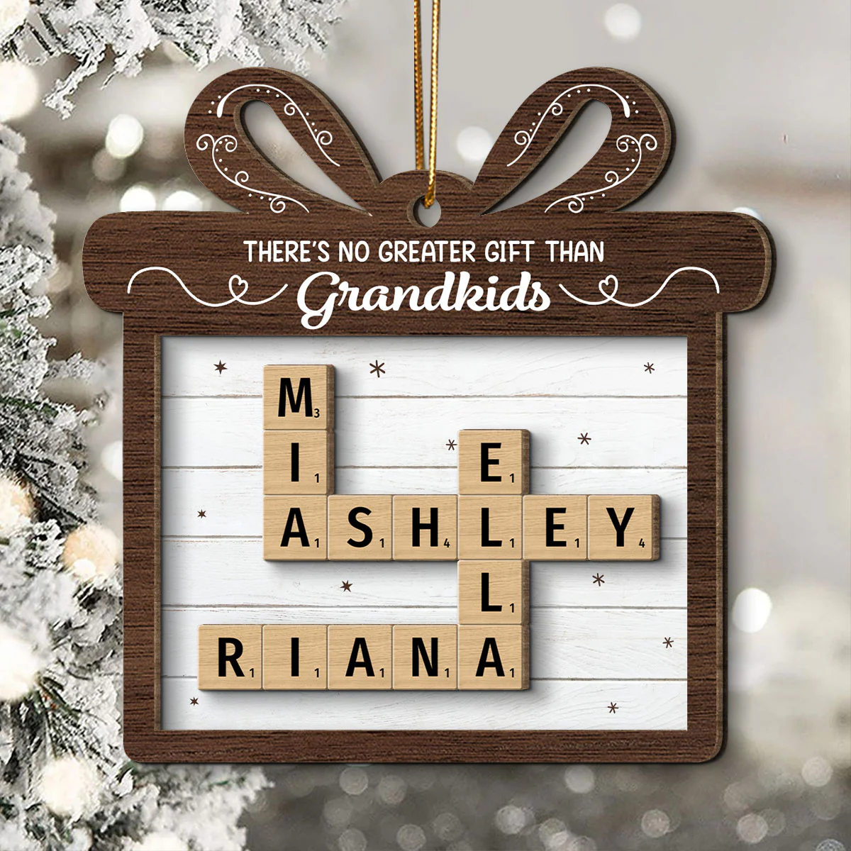 There's No Greater Gift Than Grandkids Crossword Art Puzzle Personalized 2-Layer Wooden Ornament, Christmas Gift For Grandma, For Mom - Image 2