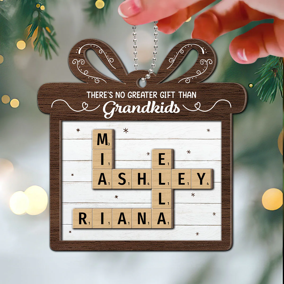 There's No Greater Gift Than Grandkids Crossword Art Puzzle Personalized 2-Layer Wooden Ornament, Christmas Gift For Grandma, For Mom - Image 3