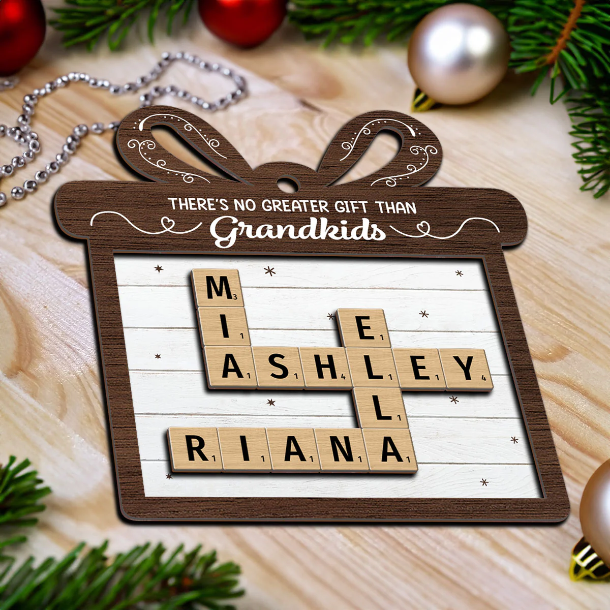 There's No Greater Gift Than Grandkids Crossword Art Puzzle Personalized 2-Layer Wooden Ornament, Christmas Gift For Grandma, For Mom - Image 4