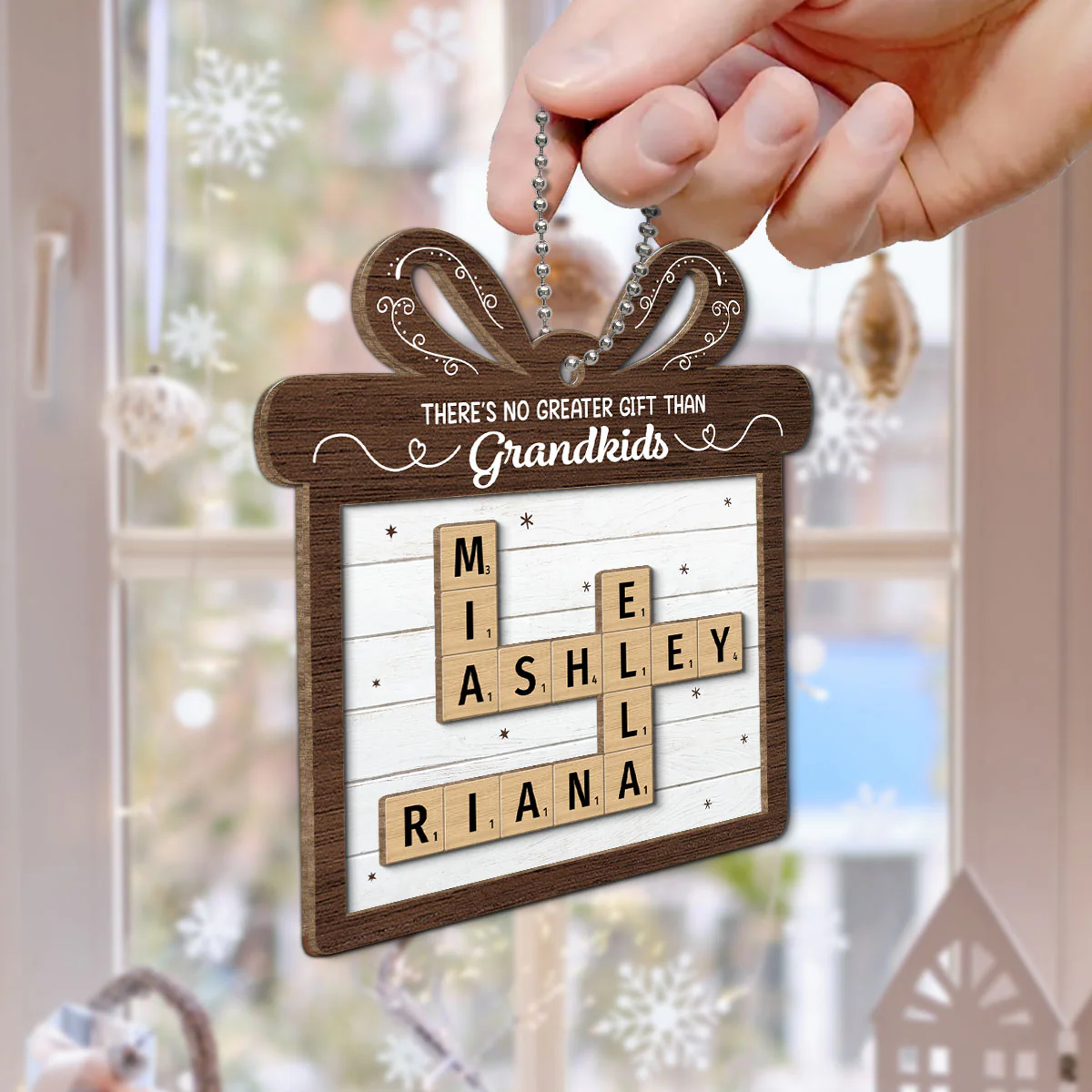 There's No Greater Gift Than Grandkids Crossword Art Puzzle Personalized 2-Layer Wooden Ornament, Christmas Gift For Grandma, For Mom - Image 5