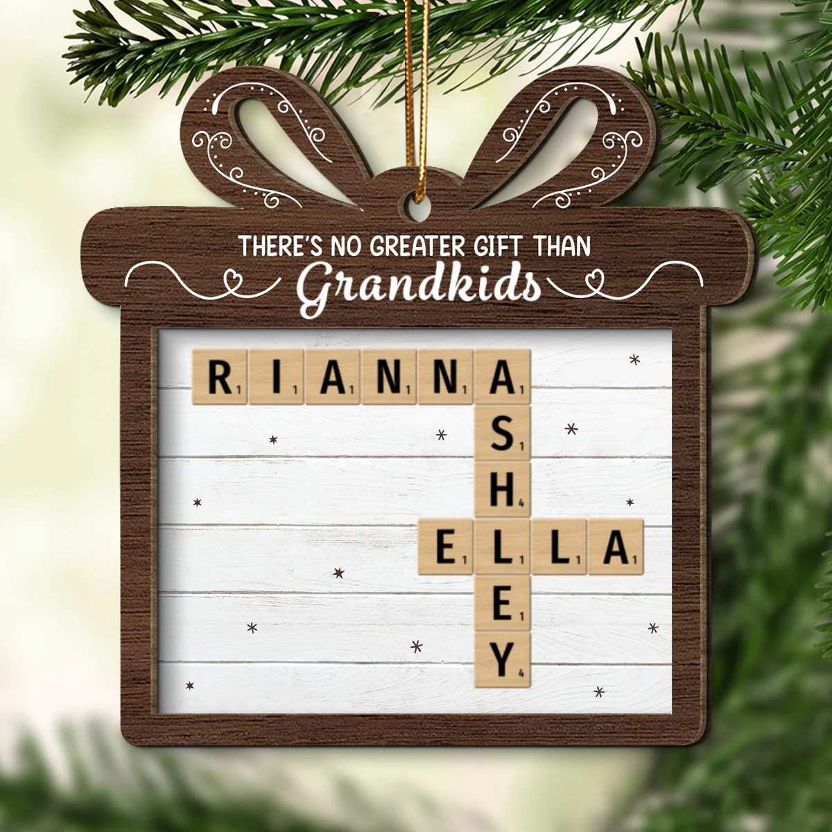 There's No Greater Gift Than Grandkids Crossword Art Puzzle Personalized 2-Layer Wooden Ornament, Christmas Gift For Grandma, For Mom - Image 8