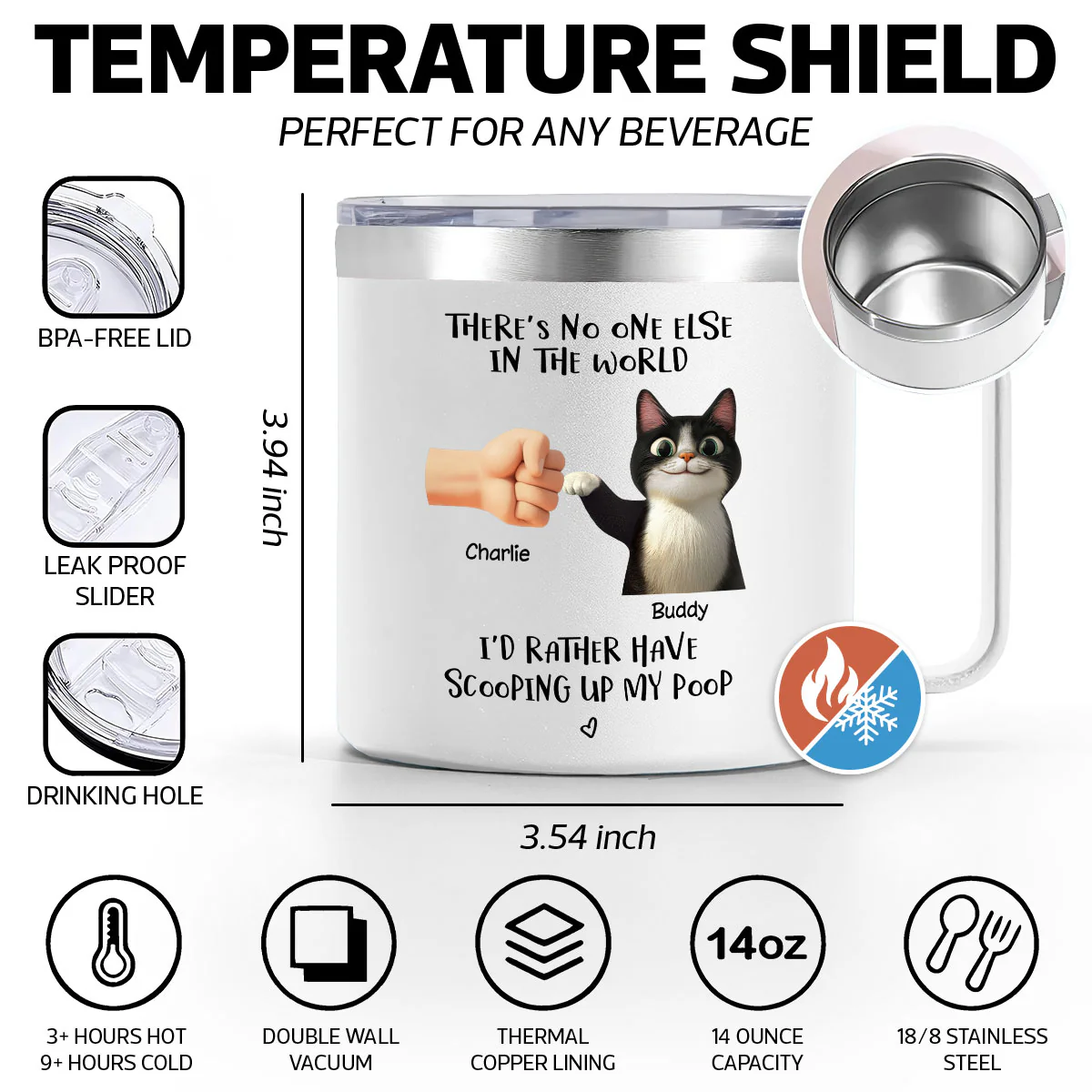 There's No One Else I'd Father Scooping Up My Poop Cat Dad, Personalized Stainless Steel Tumbler With Handle - Image 7