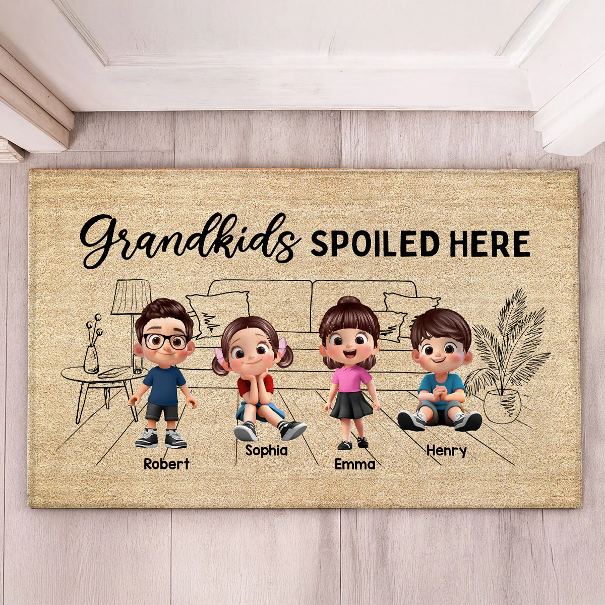There's No Place Like Grandma Grandpa House Outline Background Personalized Doormat