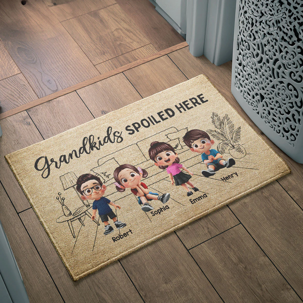 There's No Place Like Grandma Grandpa House Outline Background Personalized Doormat - Image 3
