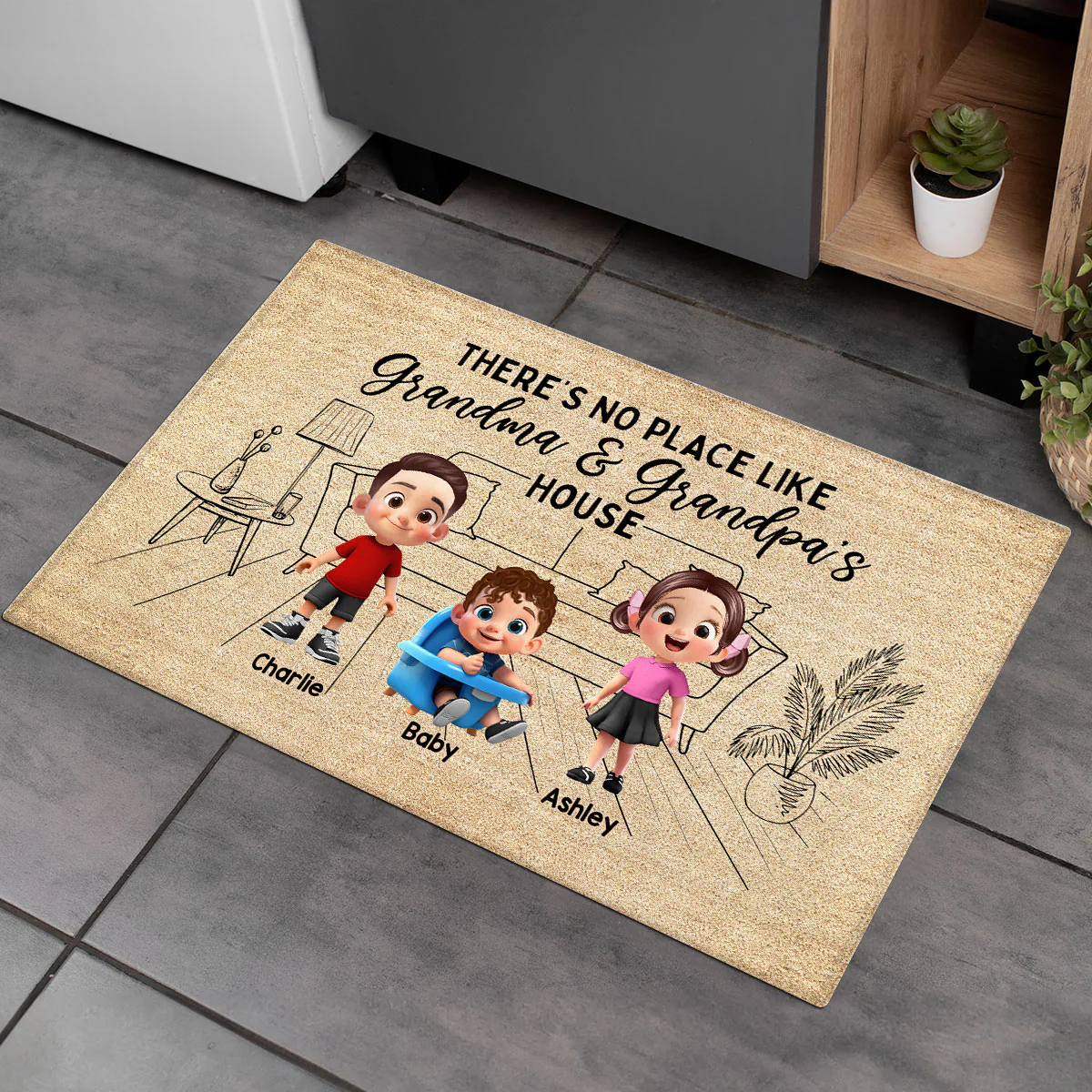 There's No Place Like Grandma Grandpa House Outline Background Personalized Doormat - Image 4