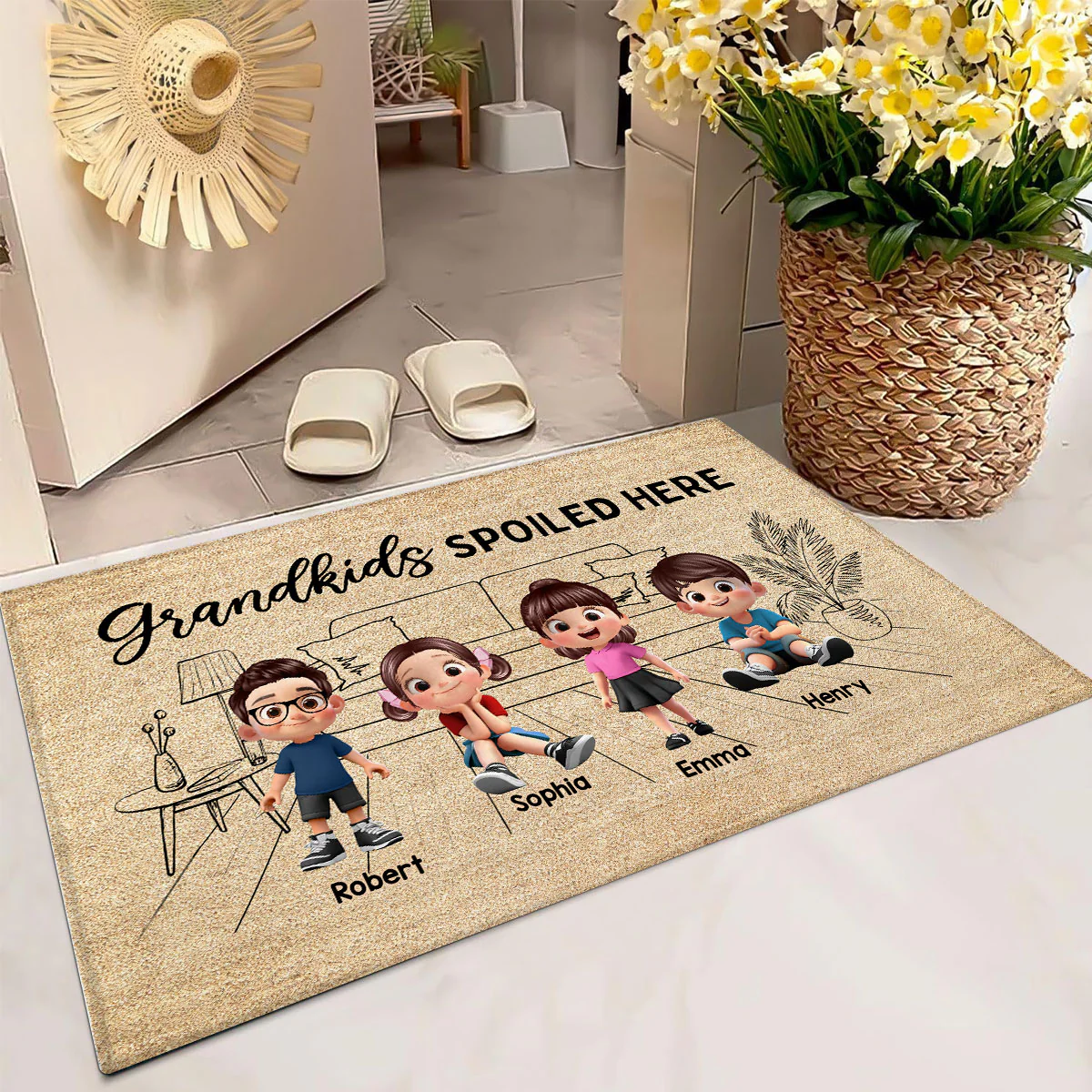 There's No Place Like Grandma Grandpa House Outline Background Personalized Doormat - Image 5