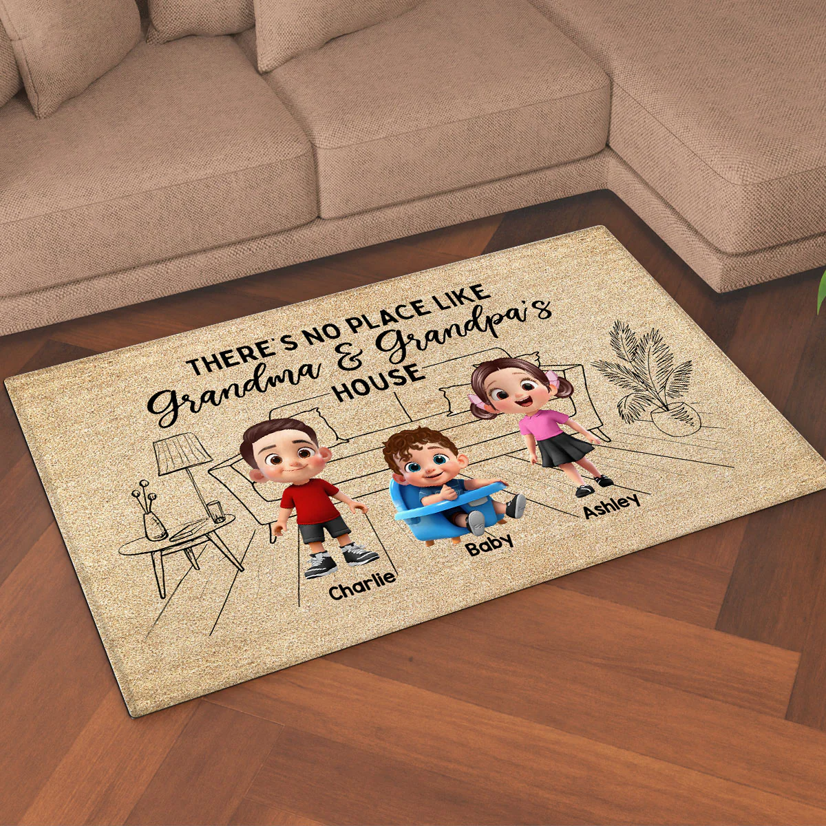 There's No Place Like Grandma Grandpa House Outline Background Personalized Doormat - Image 6