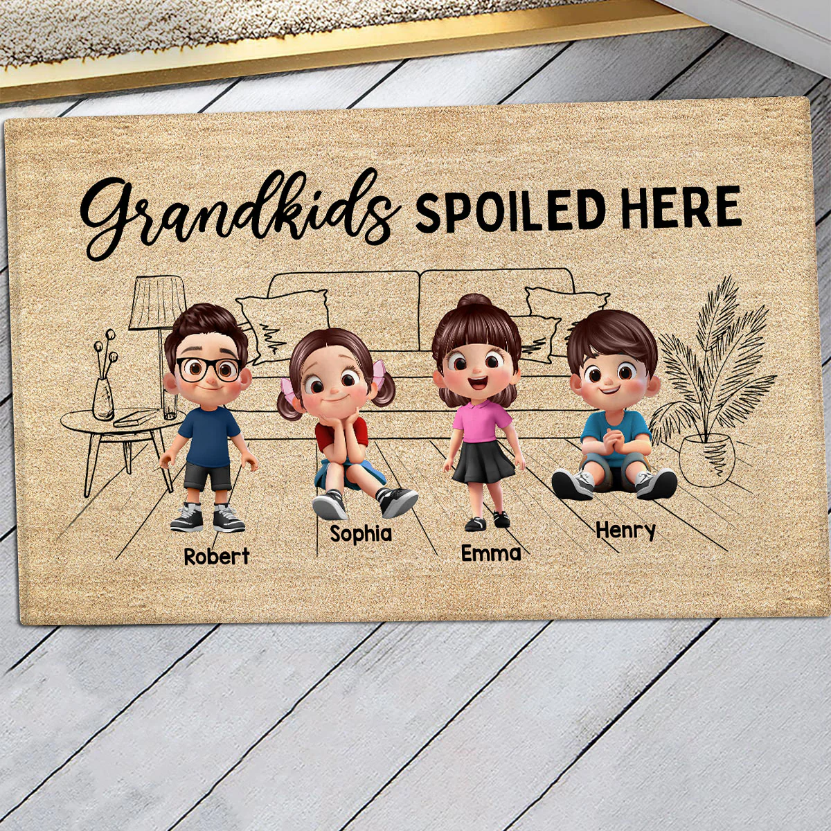There's No Place Like Grandma Grandpa House Outline Background Personalized Doormat - Image 7