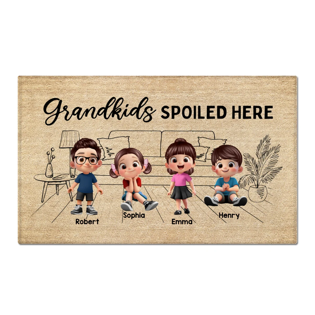 There's No Place Like Grandma Grandpa House Outline Background Personalized Doormat - Image 8