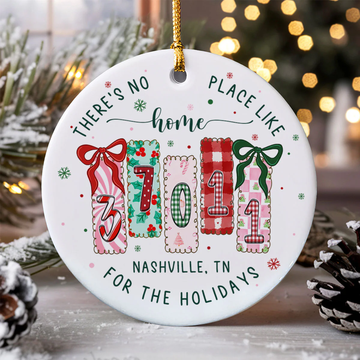 There's No Place Like Home Zip Code Preppy Style - Personalized Ceramic Ornament - Image 2