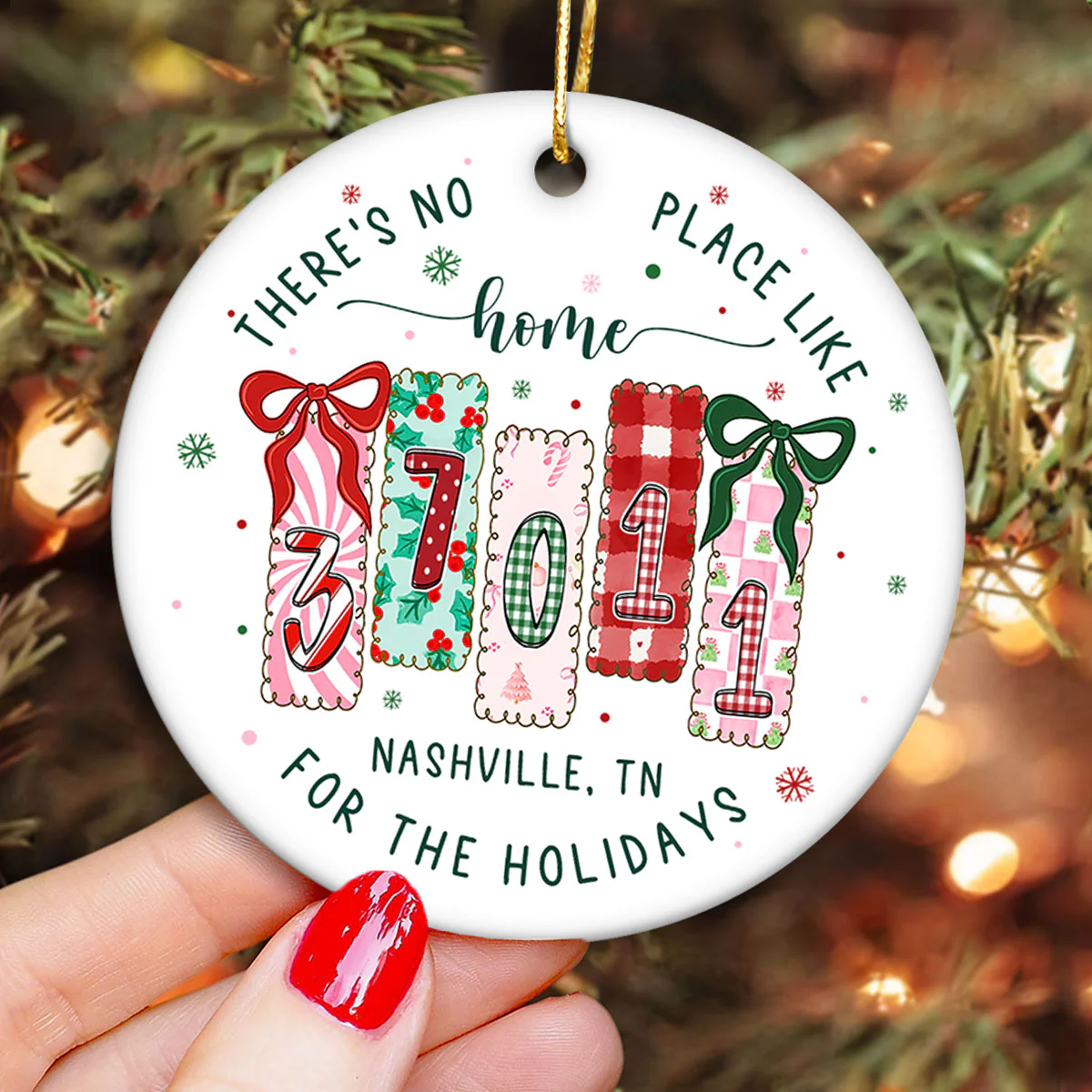 There's No Place Like Home Zip Code Preppy Style - Personalized Ceramic Ornament - Image 3