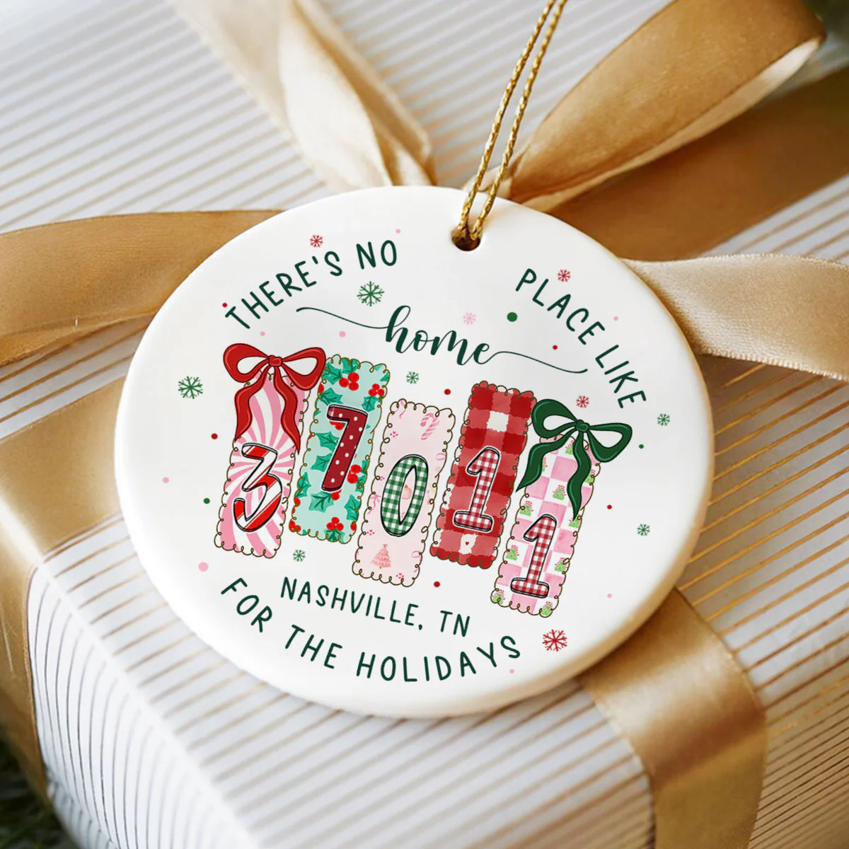 There's No Place Like Home Zip Code Preppy Style - Personalized Ceramic Ornament - Image 4