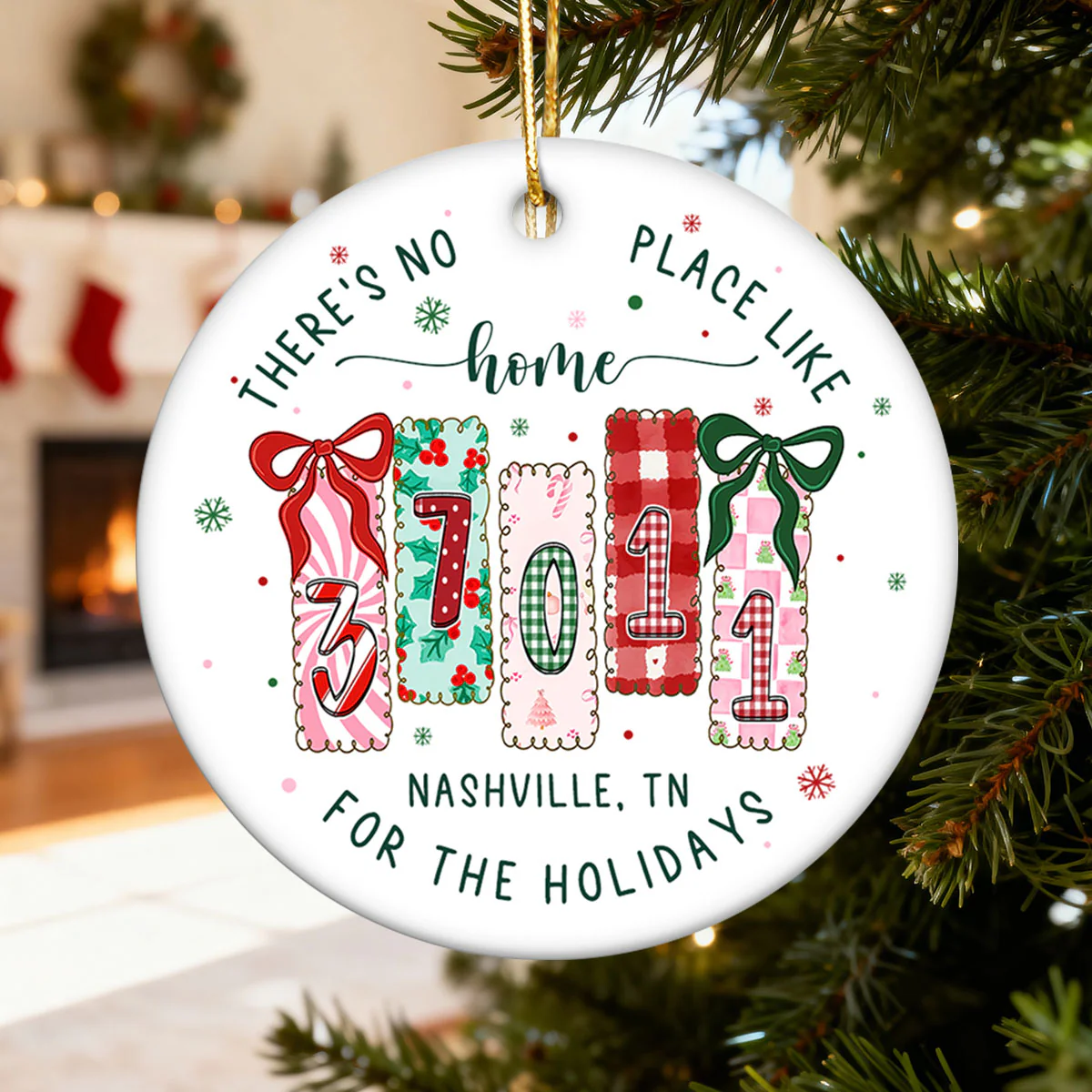 There's No Place Like Home Zip Code Preppy Style - Personalized Ceramic Ornament - Image 5