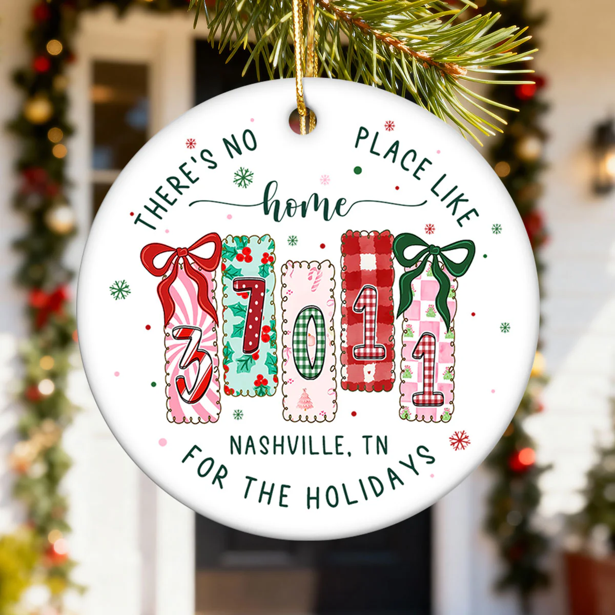 There's No Place Like Home Zip Code Preppy Style - Personalized Ceramic Ornament - Image 6