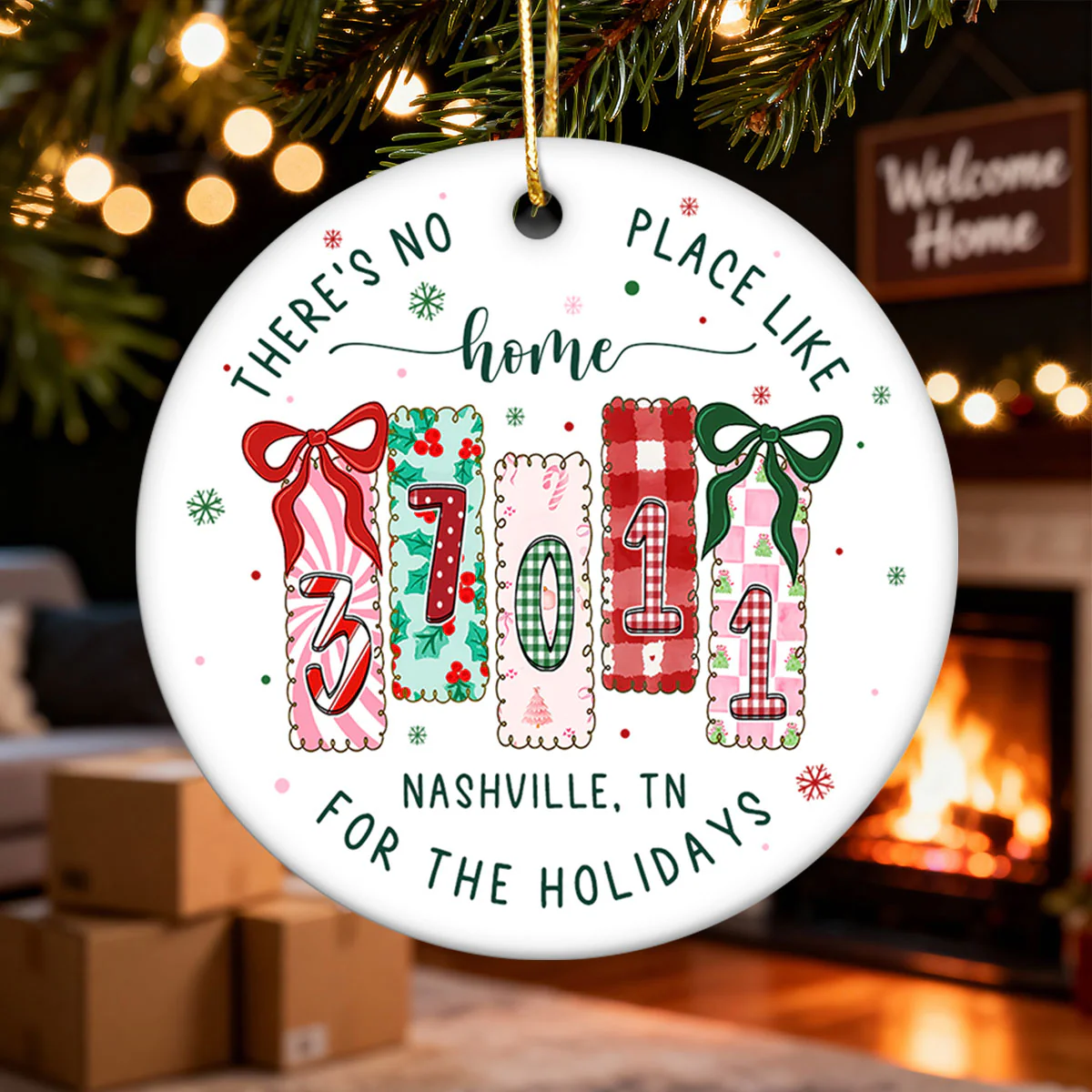There's No Place Like Home Zip Code Preppy Style - Personalized Ceramic Ornament - Image 7