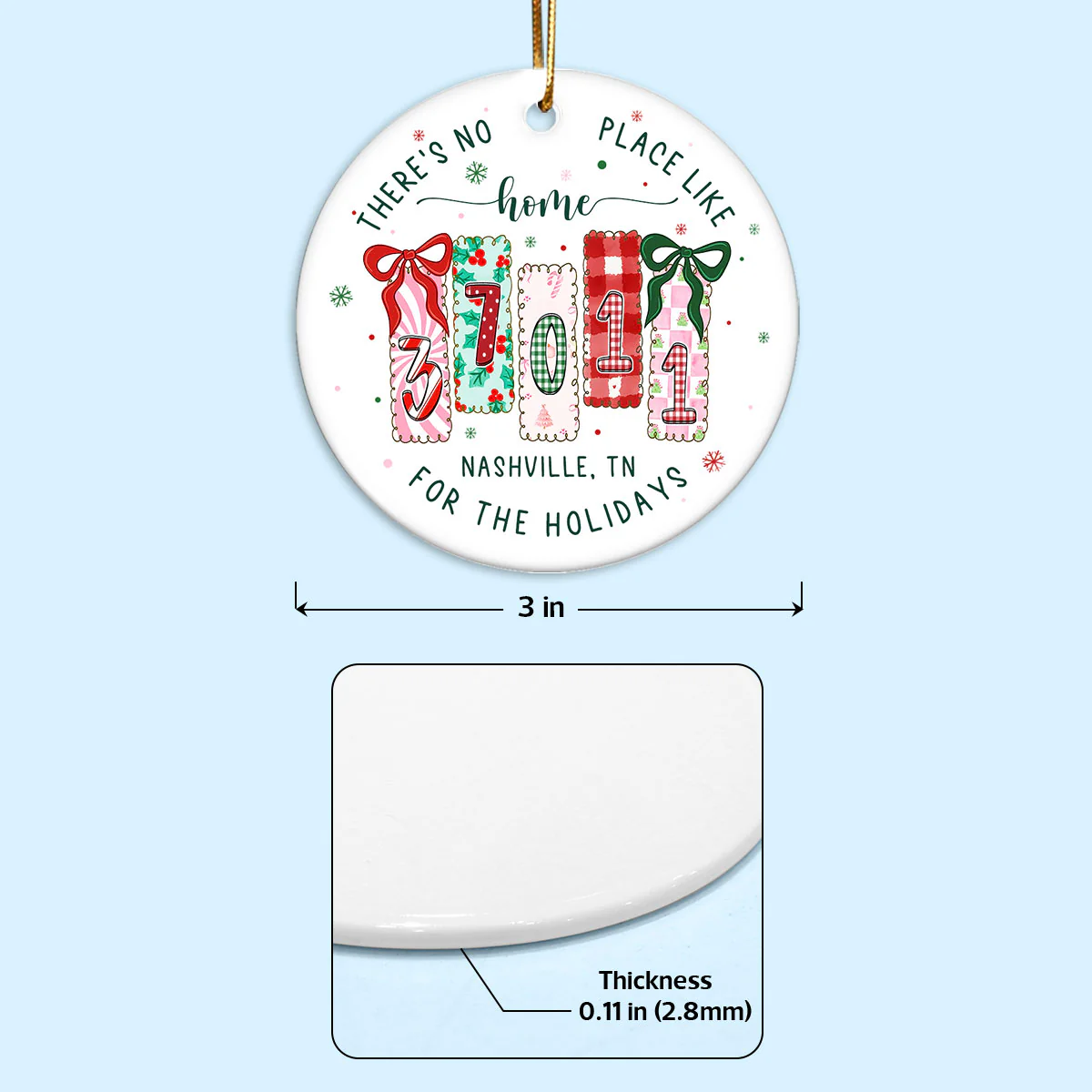 There's No Place Like Home Zip Code Preppy Style - Personalized Ceramic Ornament - Image 8