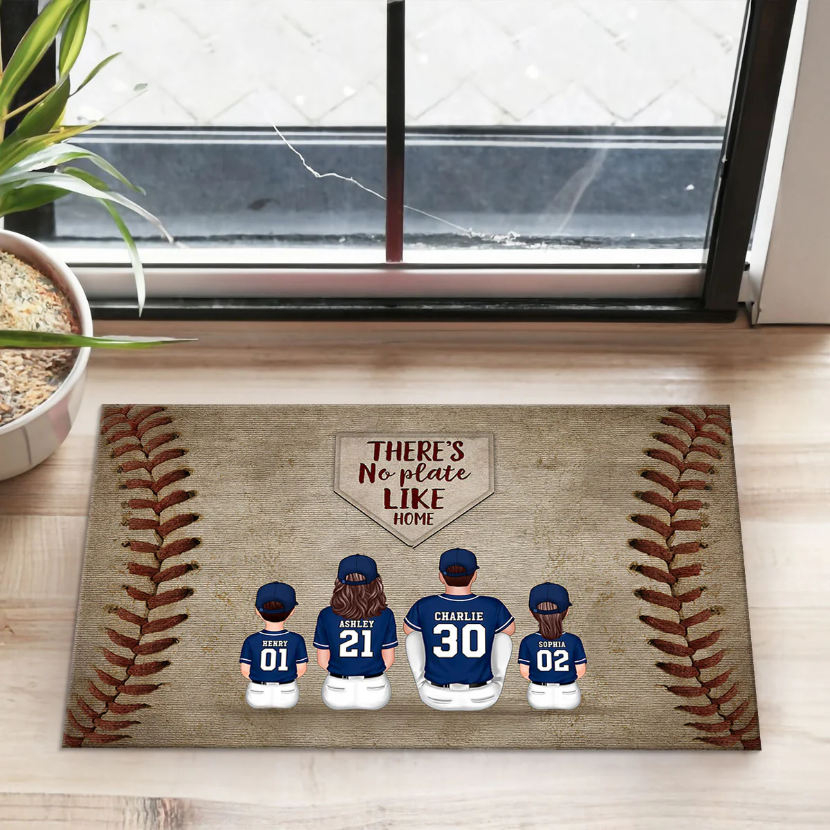 There's No Plate Like Home Family Sitting Personalized Mat, Baseball Decor - Image 2