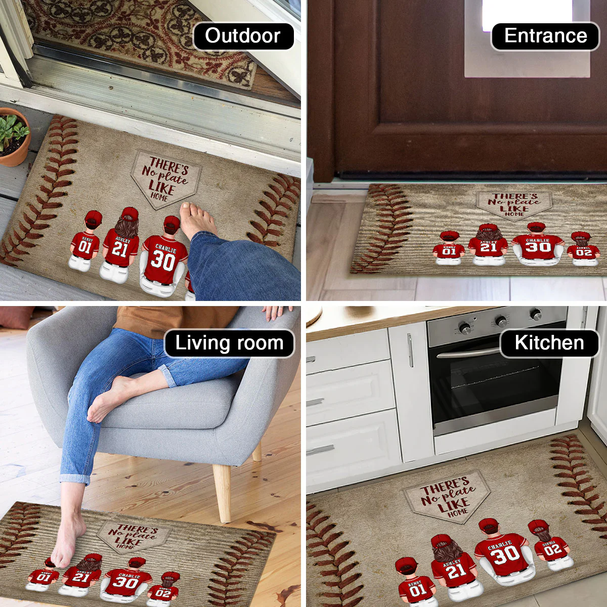 There's No Plate Like Home Family Sitting Personalized Mat, Baseball Decor - Image 5