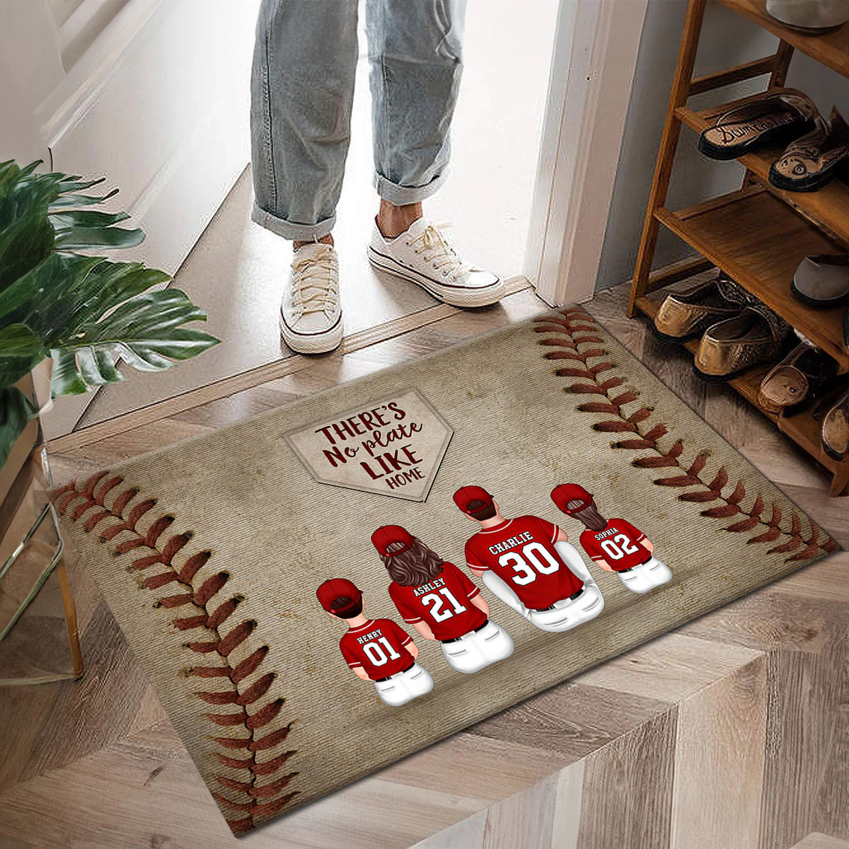There's No Plate Like Home Family Sitting Personalized Mat, Baseball Decor - Image 7