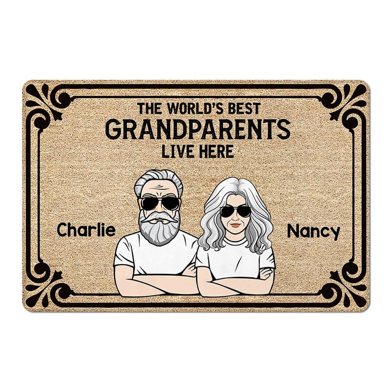 The World's Best Grandparents Grandma Grandpa Live Here Gift - Personalized Doormat - Image 2