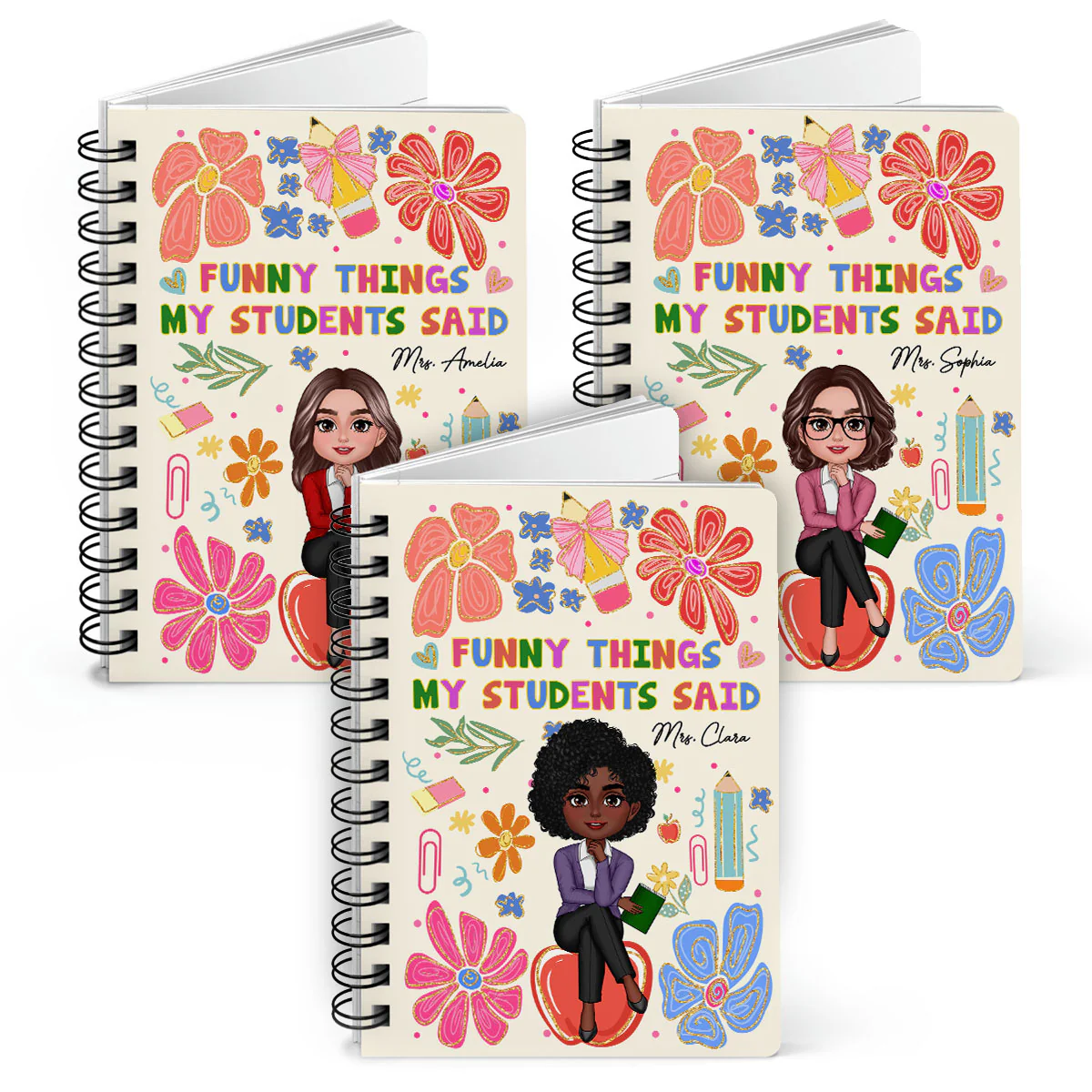Things My Students Said Teacher On Pencil Personalized Spiral Notebook Journal, Back To School Stationery - Image 11