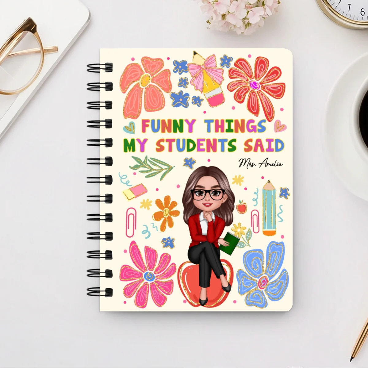 Things My Students Said Teacher On Pencil Personalized Spiral Notebook Journal, Back To School Stationery - Image 12