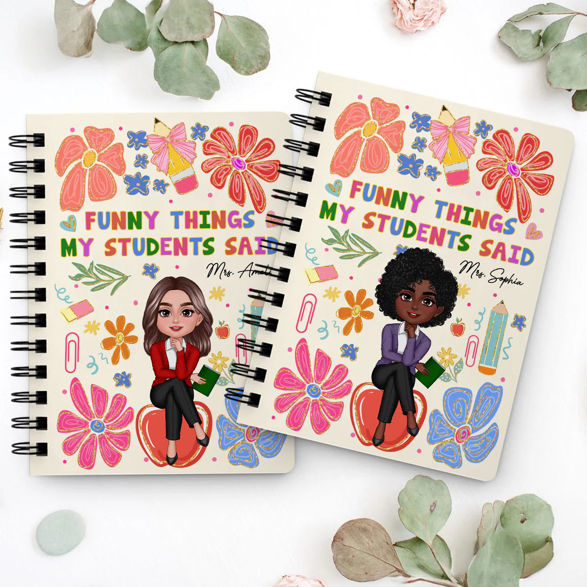 Things My Students Said Teacher On Pencil Personalized Spiral Notebook Journal, Back To School Stationery - Image 9