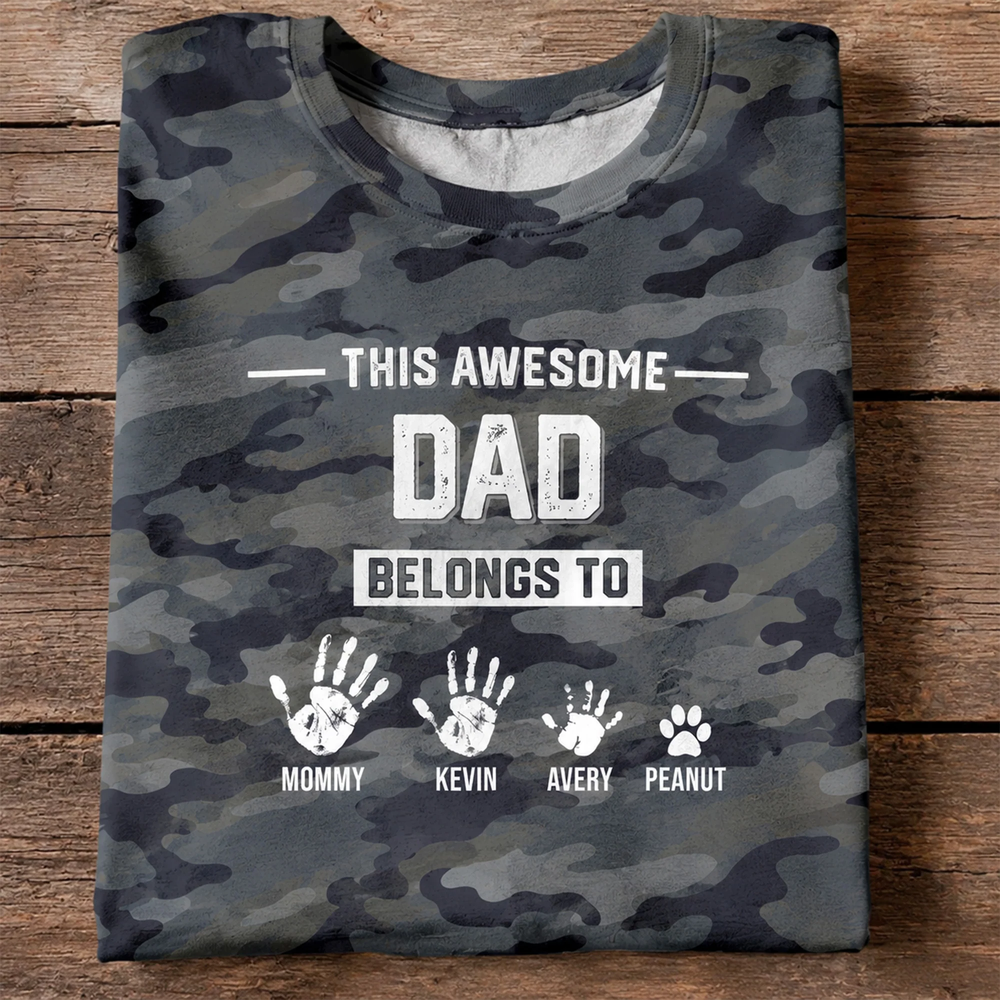 This Awesome Dad Grandpa Belongs To Hands Paws Camo Pattern - Personalized Shirt - Father's Day Gift For Husband, Dad, Grandpa - Image 3