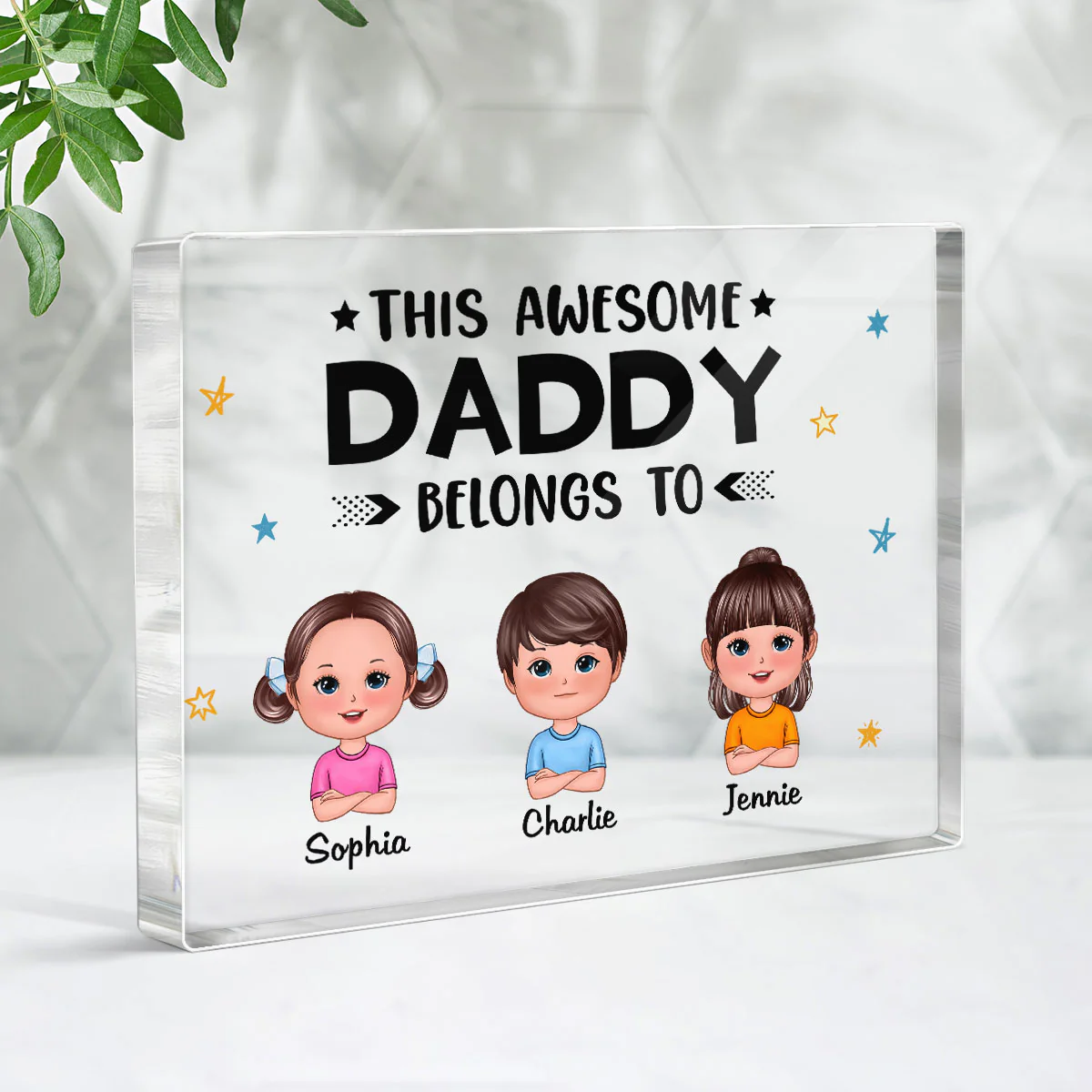 This Awesome Daddy Grandpa Belongs To Doll Kids Father‘s Day Gift Personalized Horizontal Rectangle Acrylic Block Plaque - Image 3