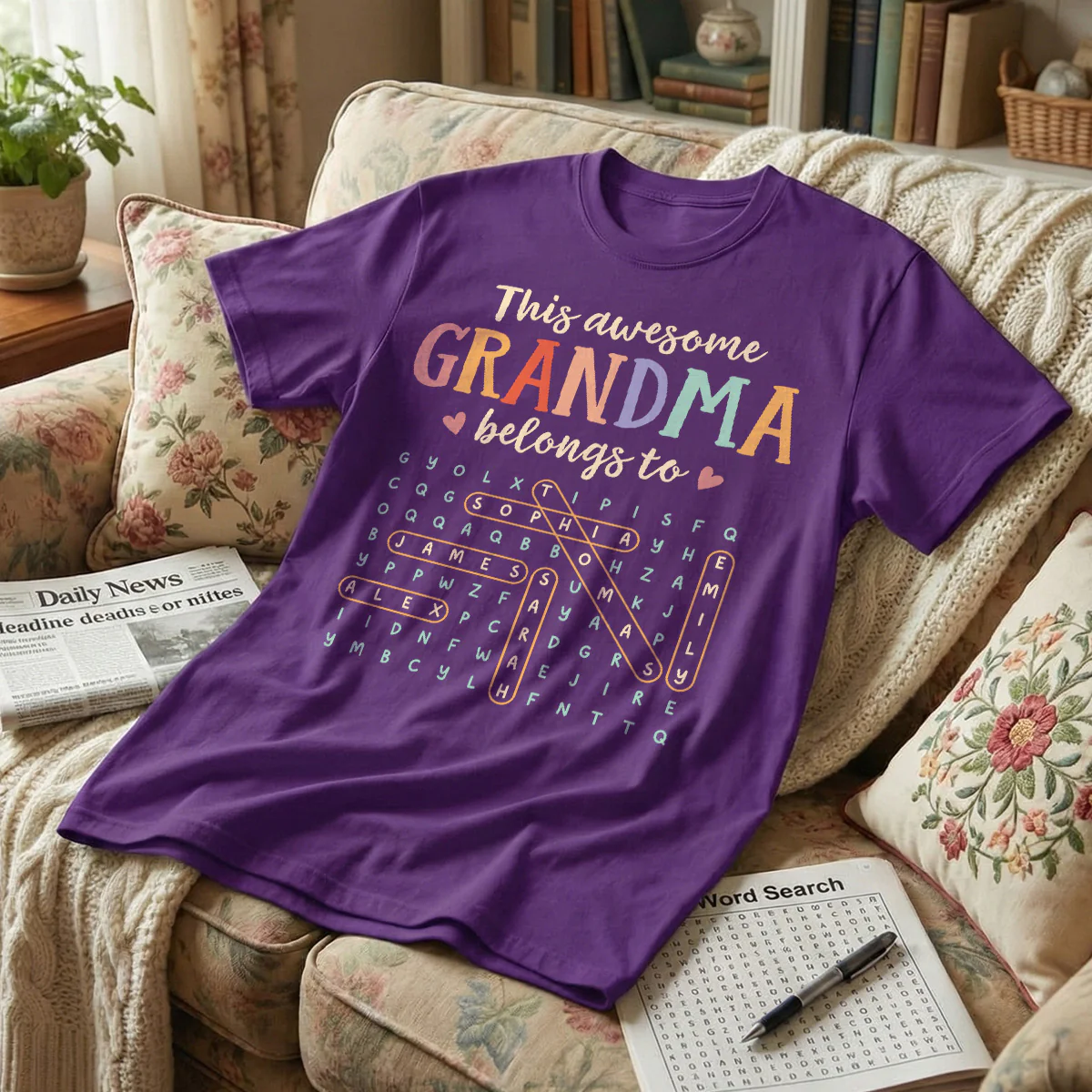 This Awesome Grandma Belongs To Grandkids Name Word Search Puzzle - Personalized Shirt - Mother's Day Gift For Grandma Mom - Image 2