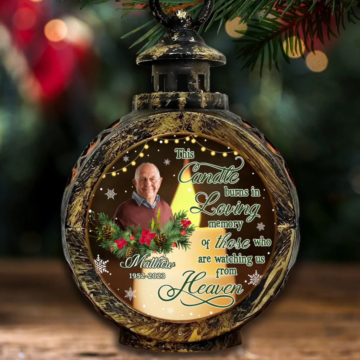 This Candle Burns In Loving Memory Memorial Keepsake Photo Upload Personalized Lantern Ornament - Image 8