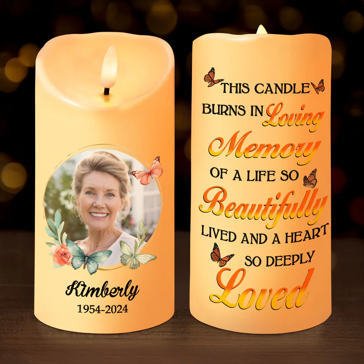 This Candle Burns In Loving Memory Personalized LED Candle, Custom Photo Sympathy Gift