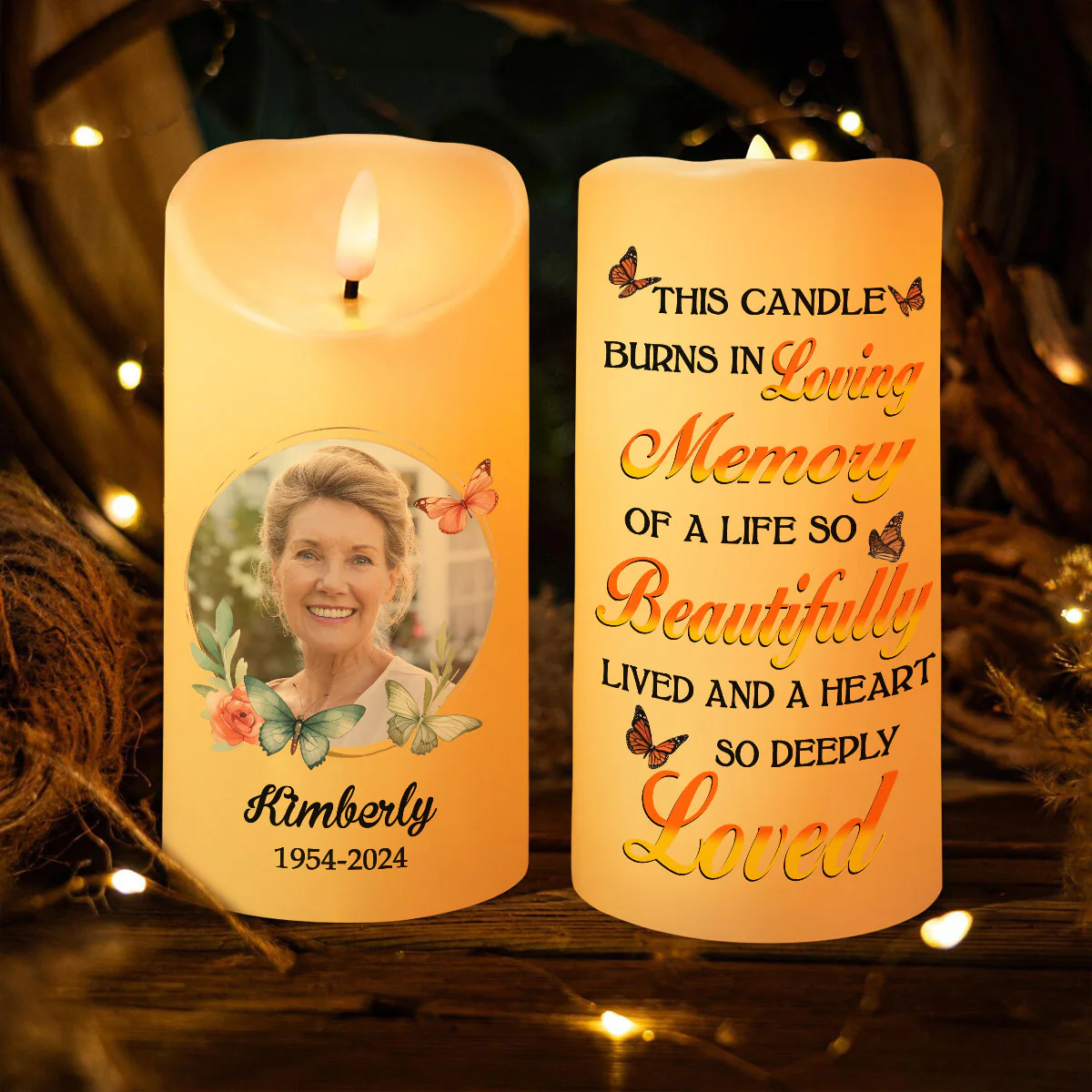 This Candle Burns In Loving Memory Personalized LED Candle, Custom Photo Sympathy Gift - Image 2
