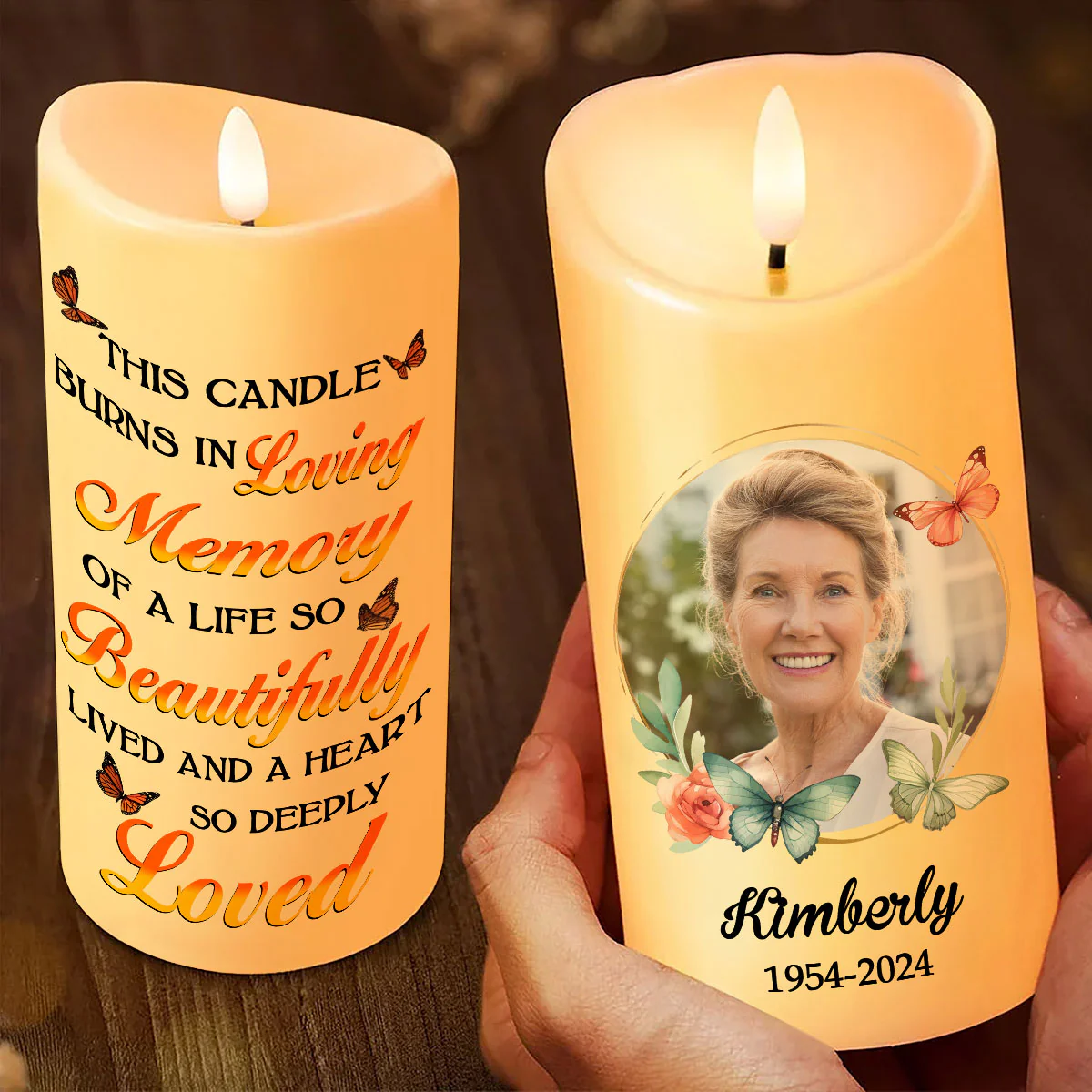 This Candle Burns In Loving Memory Personalized LED Candle, Custom Photo Sympathy Gift - Image 3