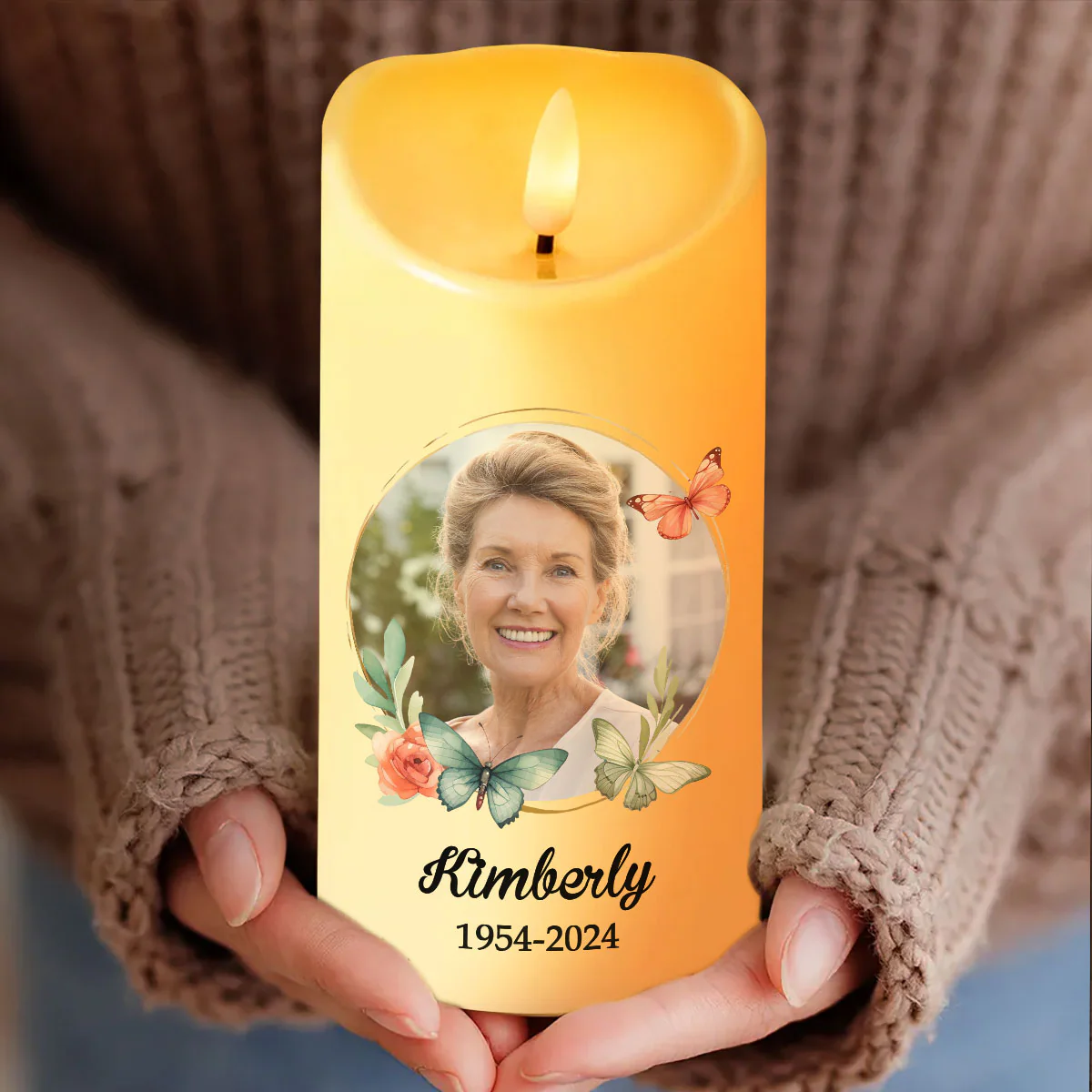 This Candle Burns In Loving Memory Personalized LED Candle, Custom Photo Sympathy Gift - Image 4