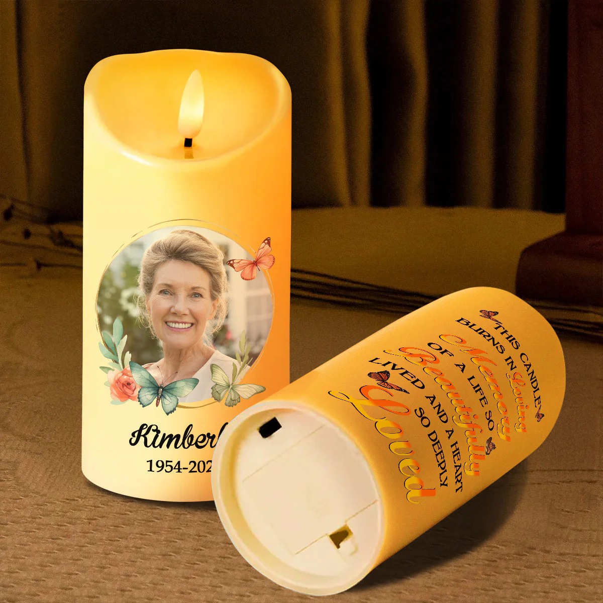 This Candle Burns In Loving Memory Personalized LED Candle, Custom Photo Sympathy Gift - Image 5