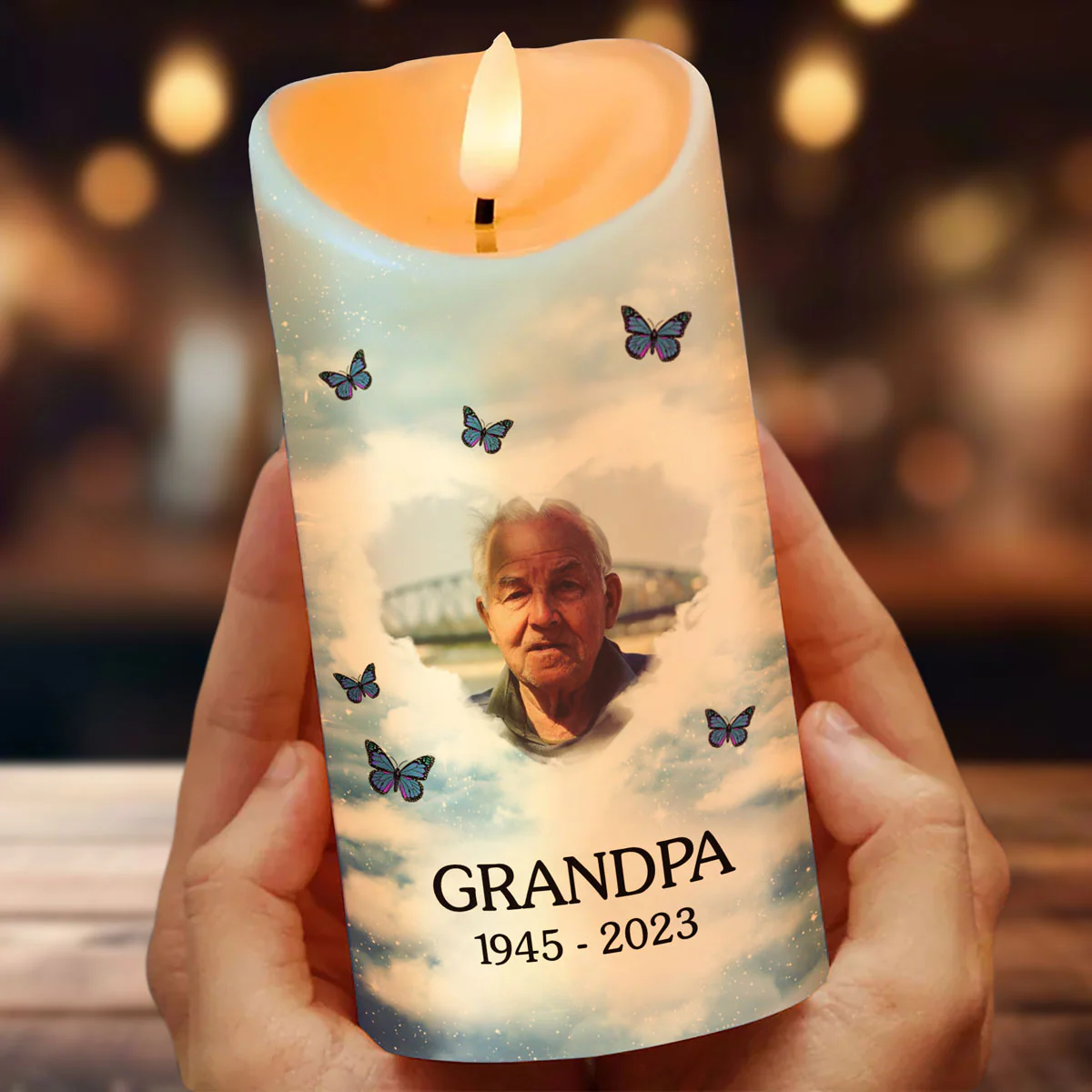 This Candle Burns In Loving Memory Sky Photo Upload Memorial Personalized LED Candle - Image 4