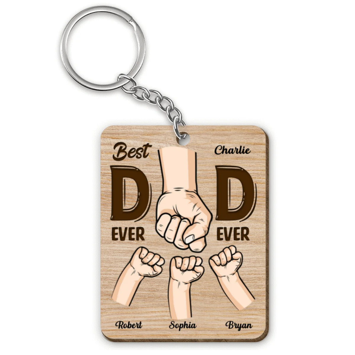 This Dad Is Loved Beyond Measure Dad And Kids Hands Fist Bump Personalized Wooden Keychain - Image 4