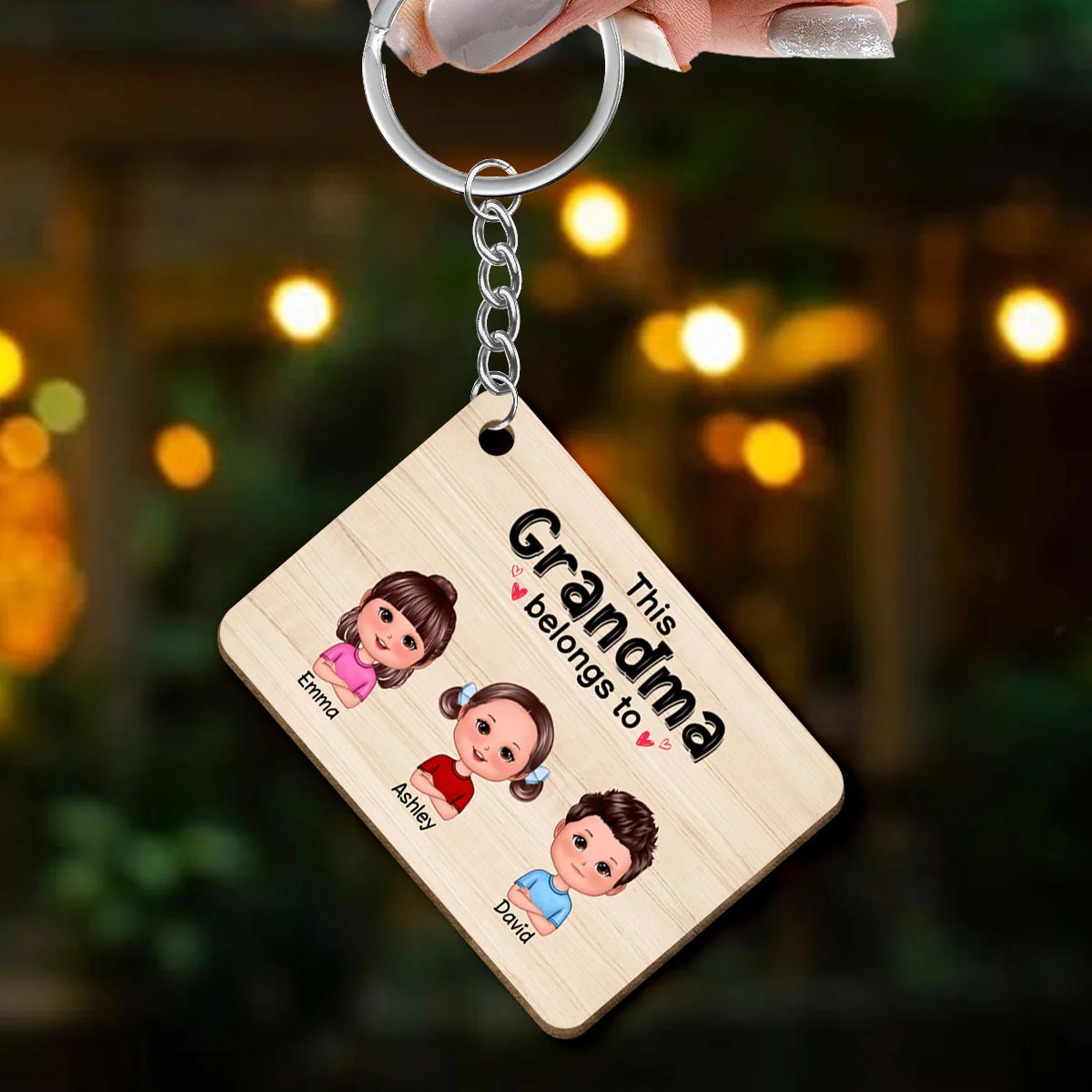 This Dad Mom Grandma Grandpa Belongs To Doll Kids Personalized Wooden Keychain - Image 3