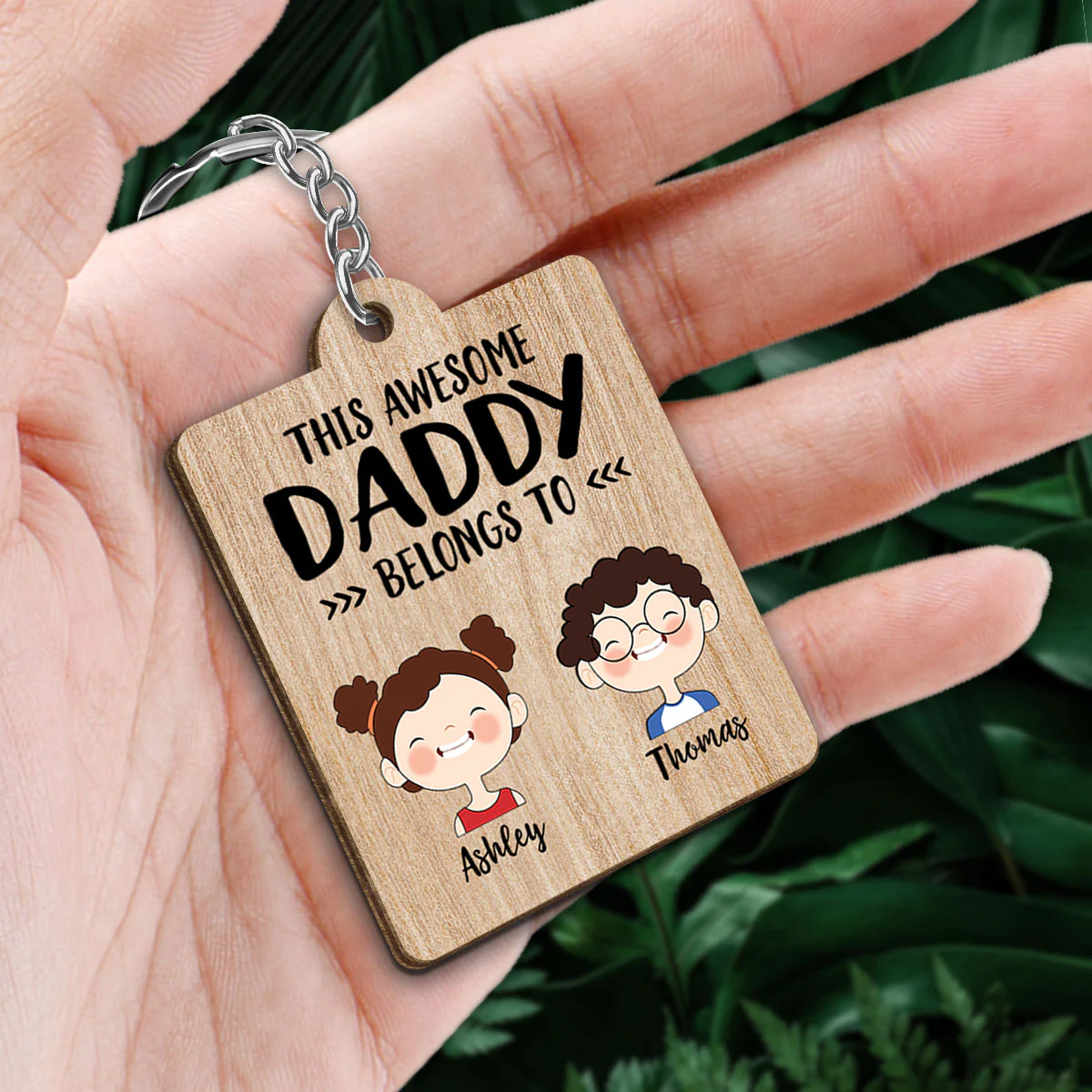 This Dad Mom Grandpa Grandma Belongs To Cute Kid Face Personalized Wooden Keychain - Image 2