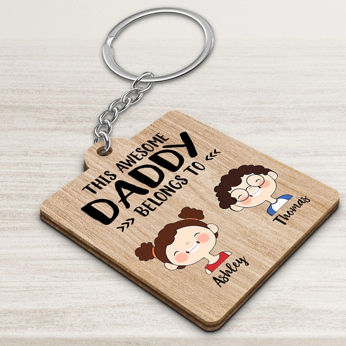 This Dad Mom Grandpa Grandma Belongs To Cute Kid Face Personalized Wooden Keychain - Image 3